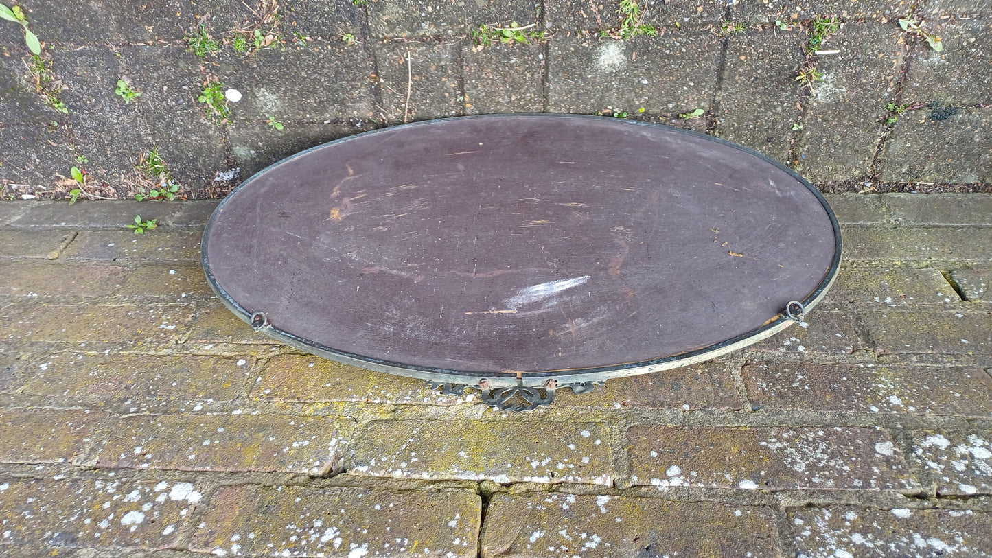 Superb Pretty Vintage Metal Brass Oval 1920s Wall Mirror Ribbon Decoration.