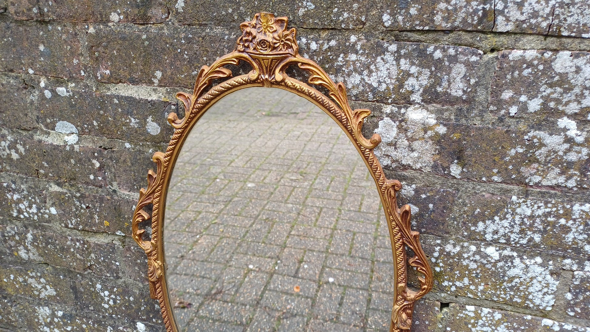 Vintage Gold Metal Mirror Arch Top with Decorative Motif Top