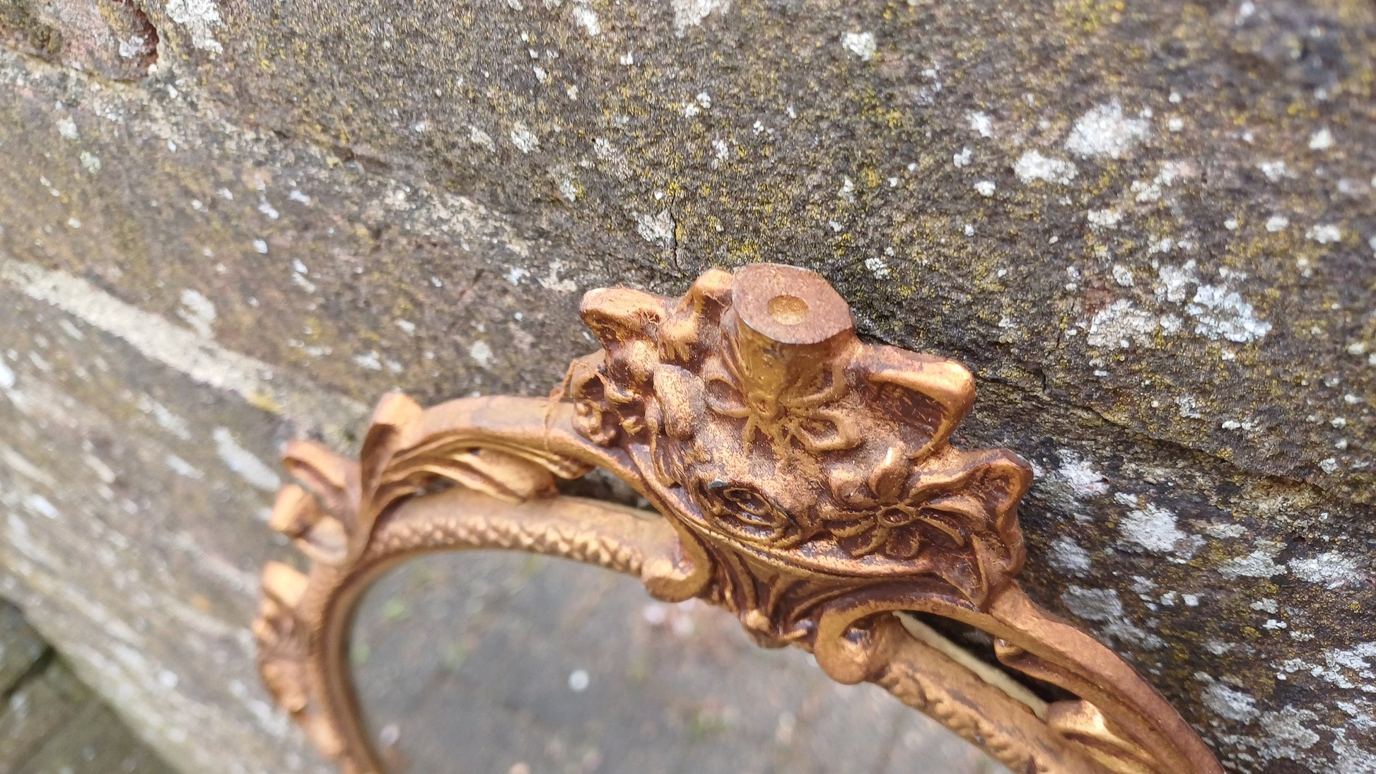 Vintage Gold Metal Mirror Arch Top with Decorative Motif Top