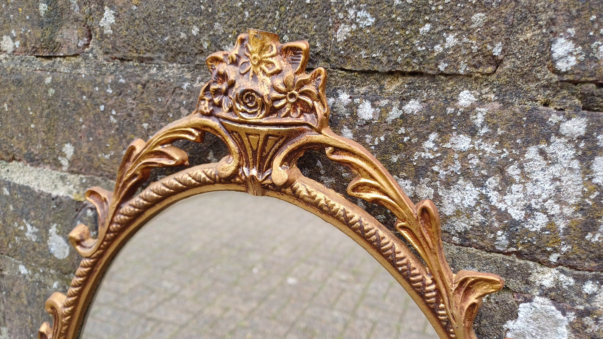Vintage Gold Metal Mirror Arch Top with Decorative Motif Top