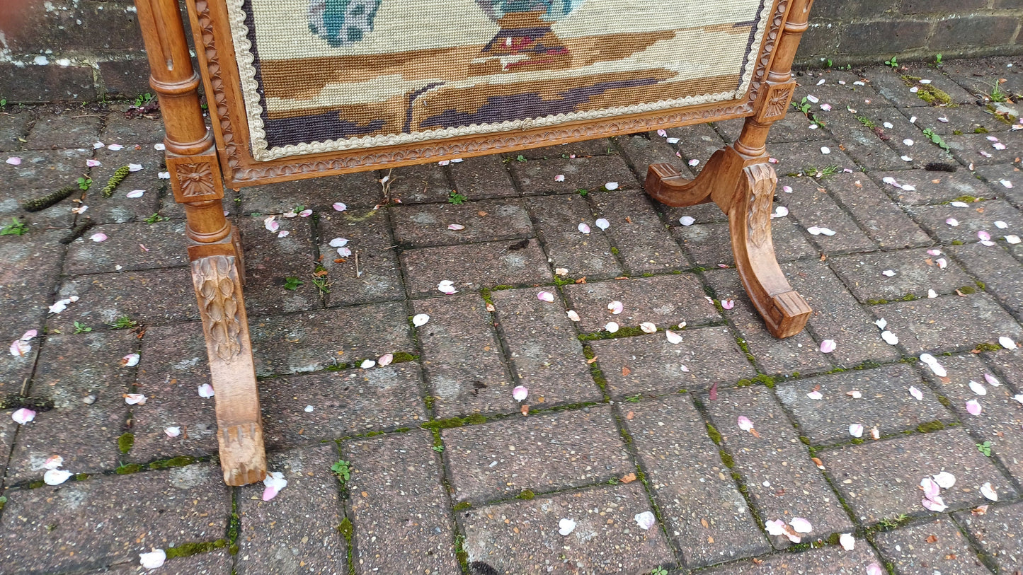 Vintage French Fruit Wood Quality Fire Screen Guard Still Life Tapestry Decoration.