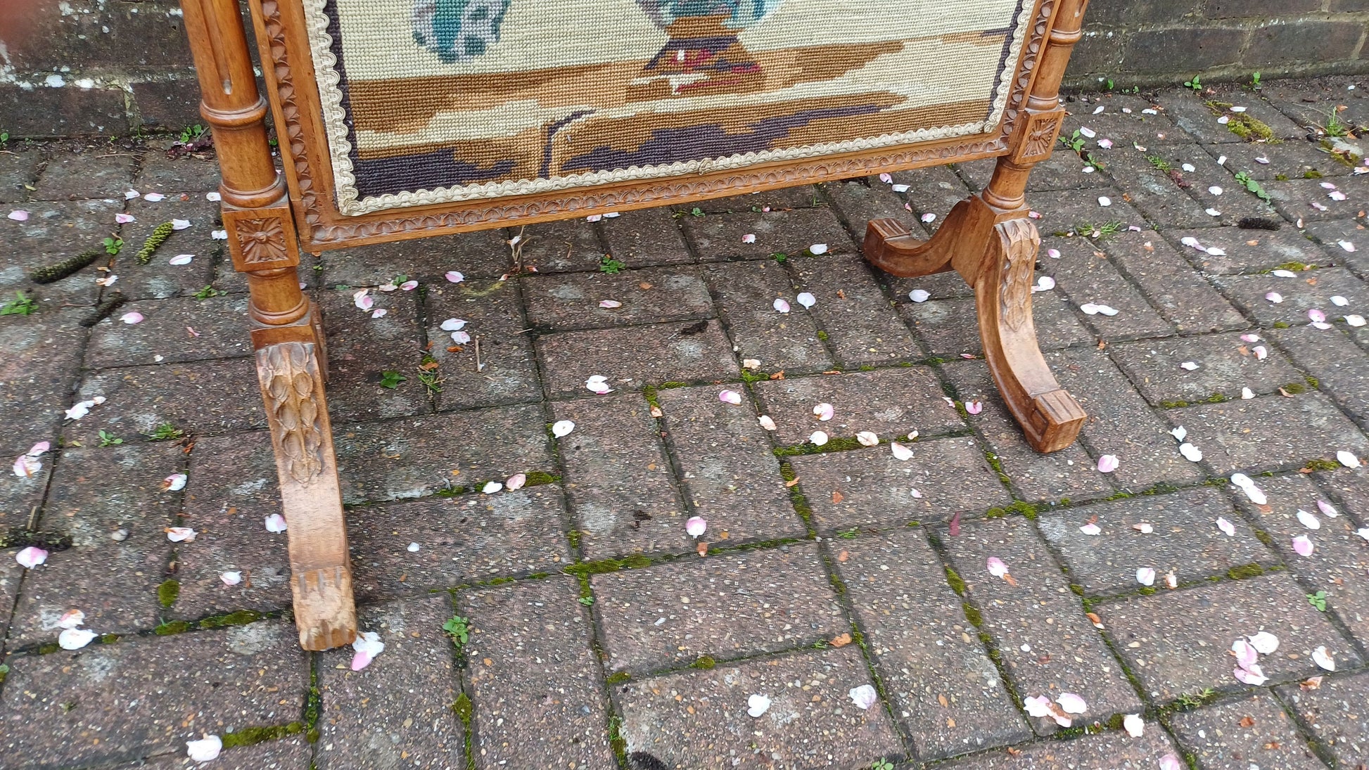 Vintage French Fruit Wood Quality Fire Screen Guard Still Life Tapestry Decoration.
