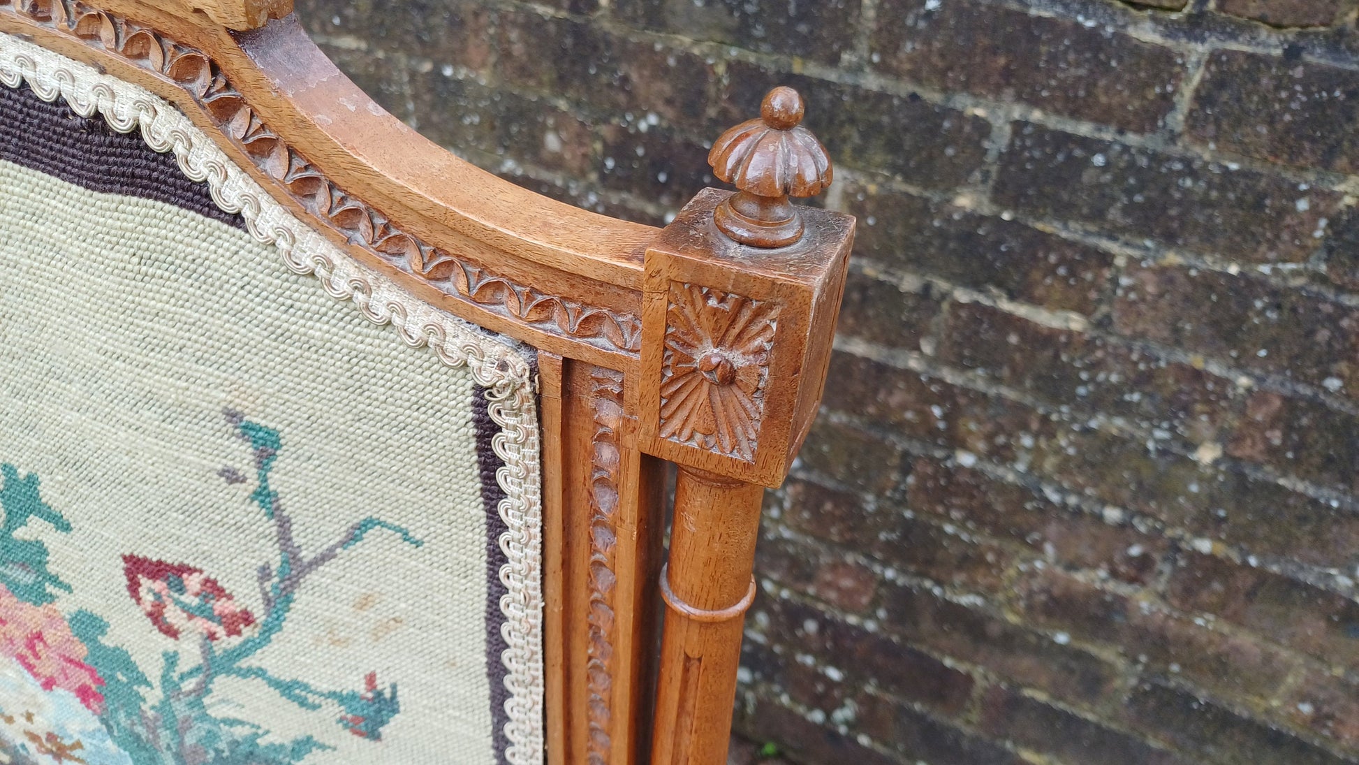 Vintage French Fruit Wood Quality Fire Screen Guard Still Life Tapestry Decoration.