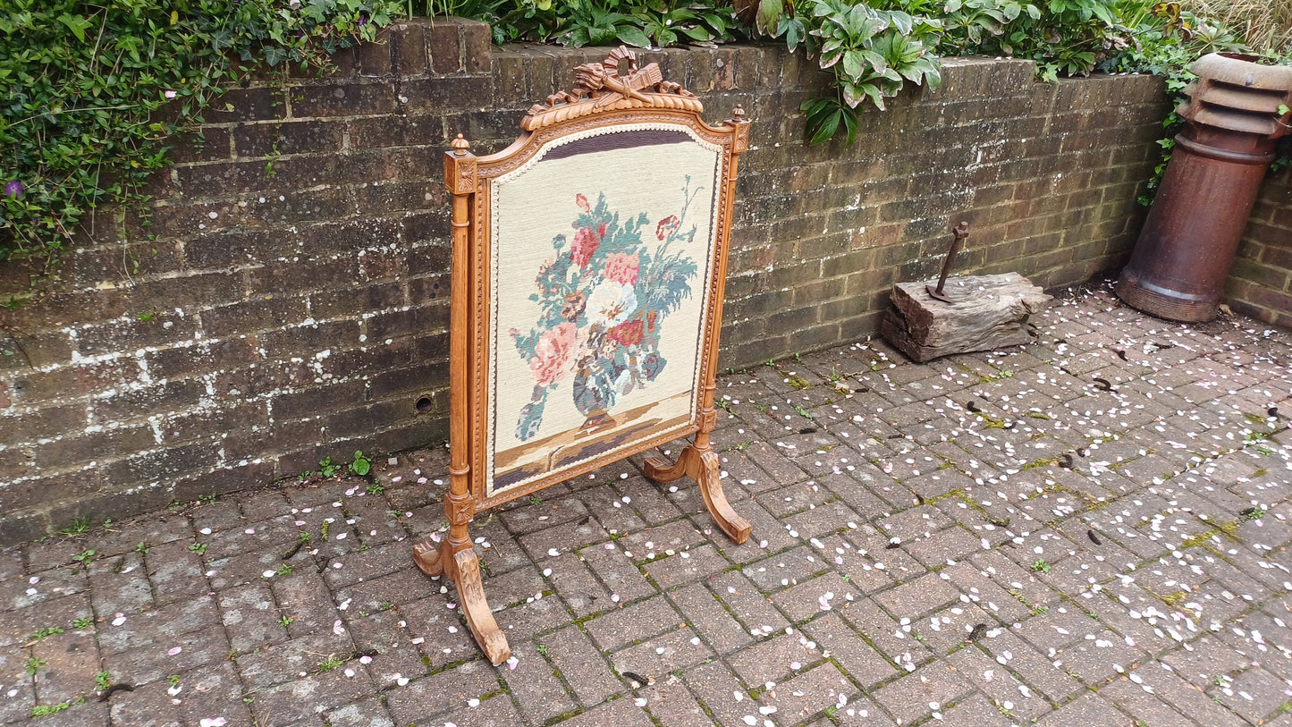 Vintage French Fruit Wood Quality Fire Screen Guard Still Life Tapestry Decoration.