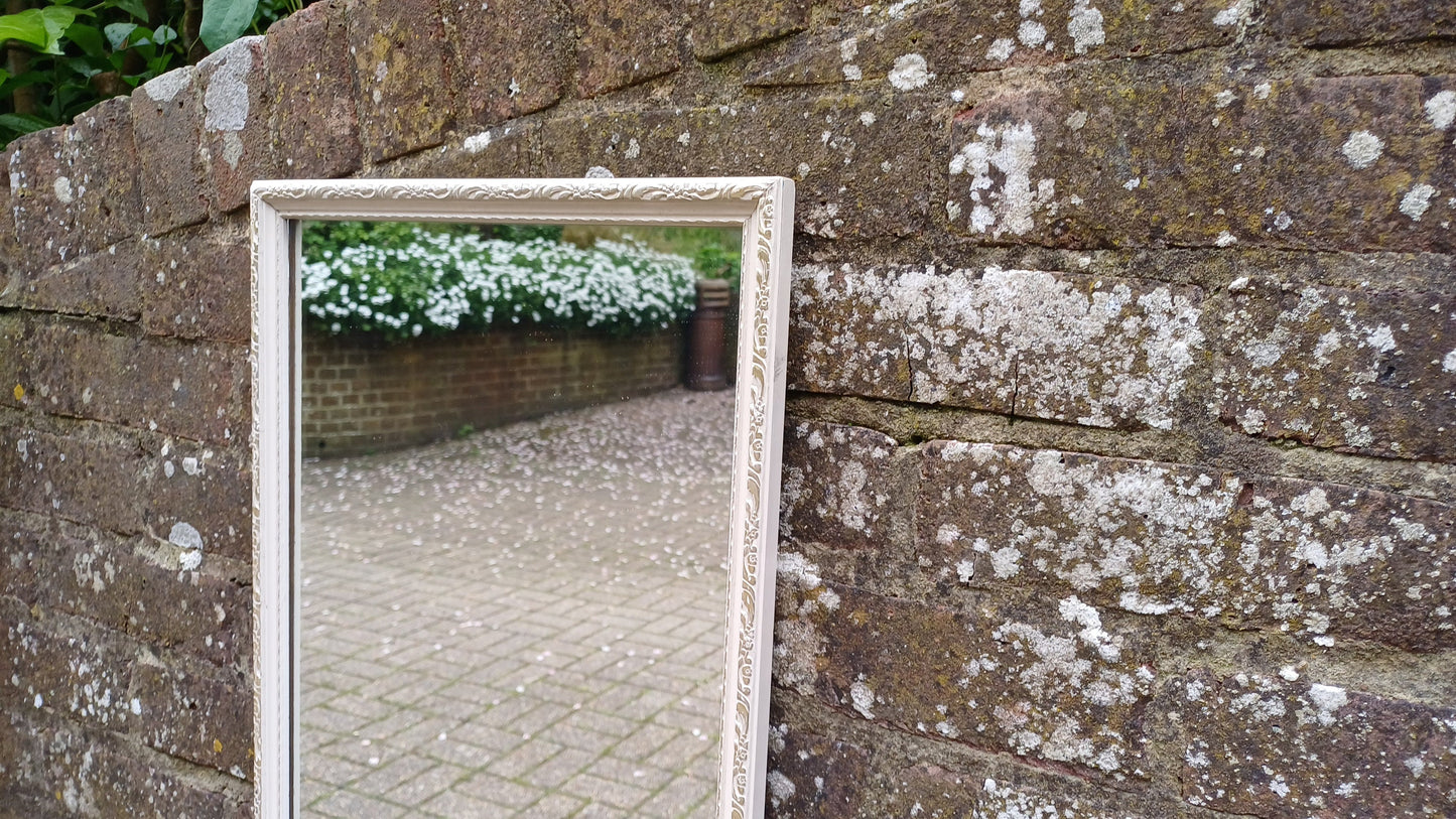 Long Painted Vintage 70’s White and Gold Wall Mirror