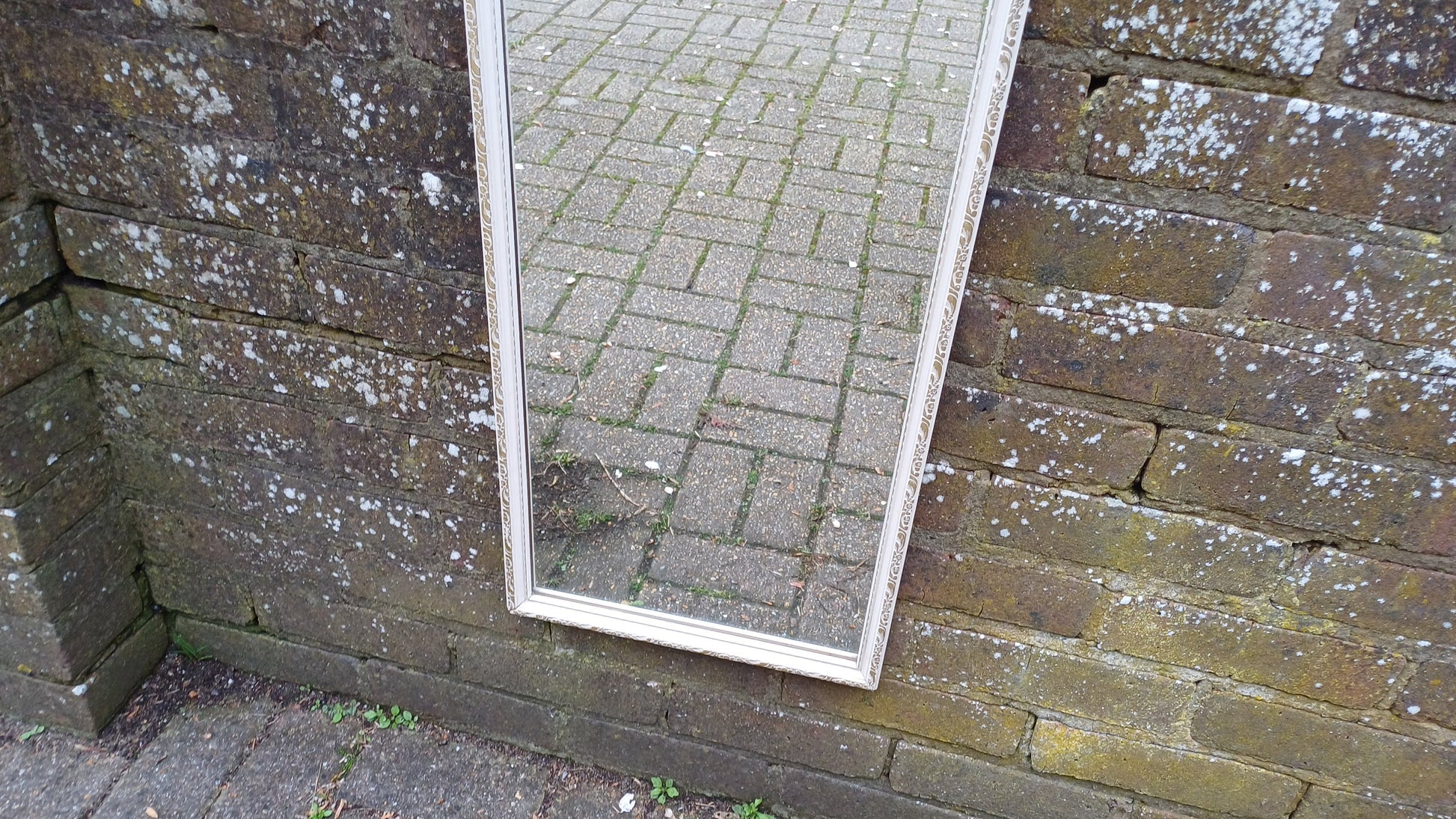 Long Painted Vintage 70’s White and Gold Wall Mirror