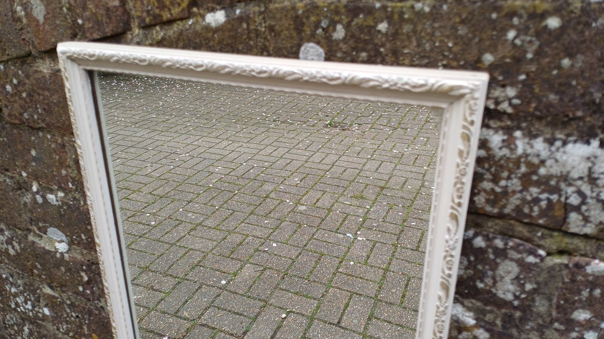 Long Painted Vintage 70’s White and Gold Wall Mirror