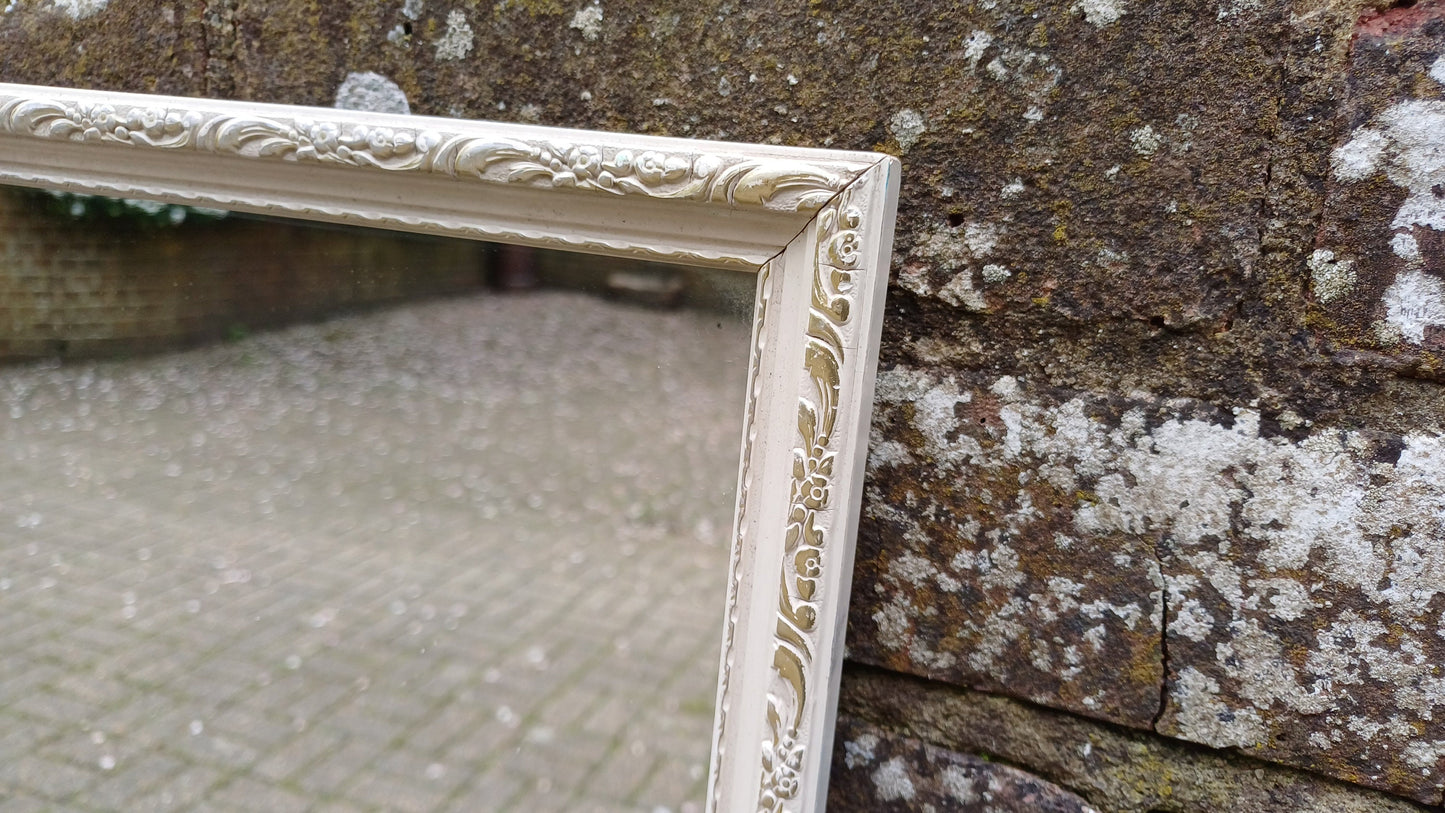 Long Painted Vintage 70’s White and Gold Wall Mirror