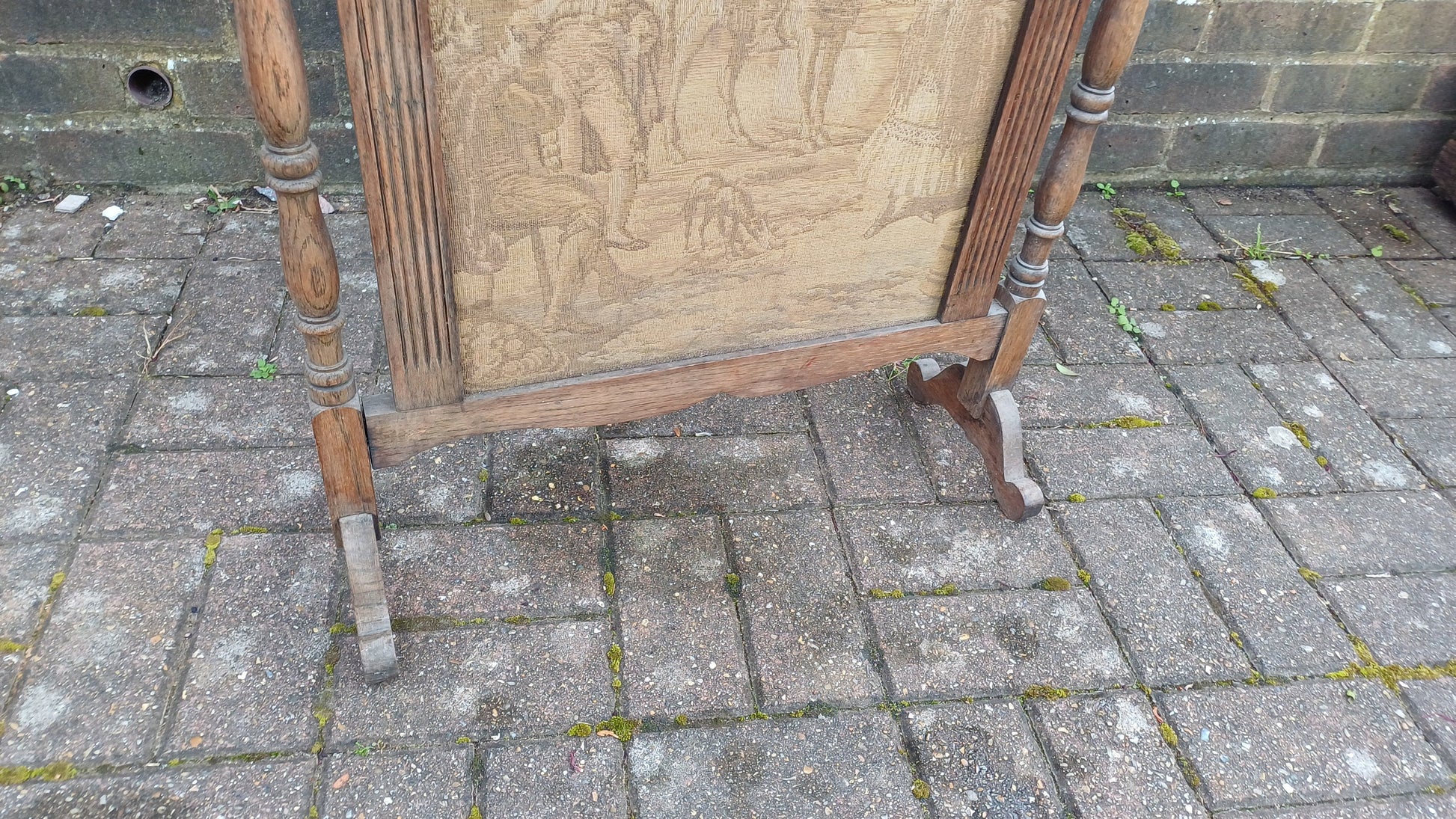 Superb Vintage Stripped Oak Tapestry Fire Screen