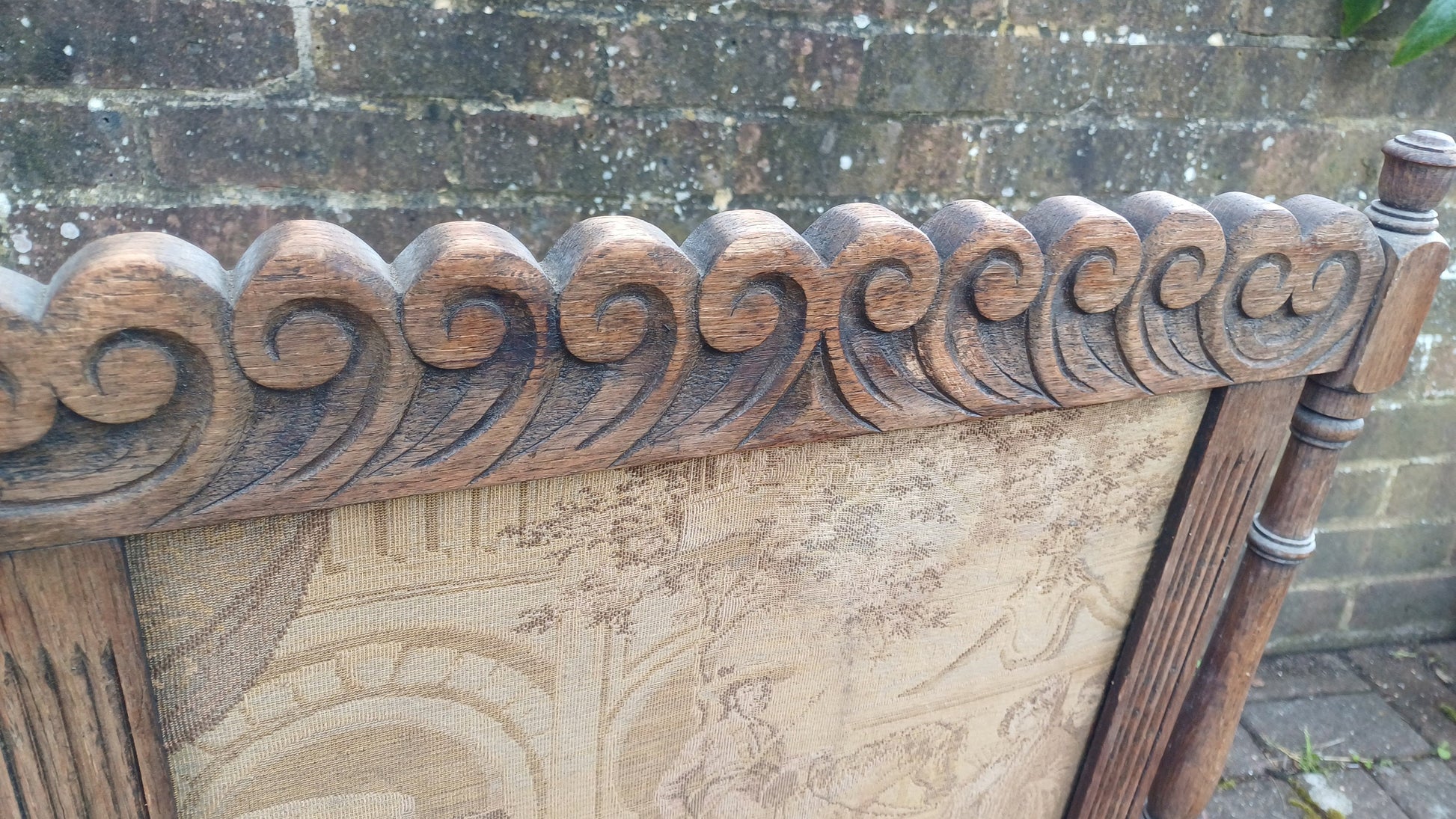Superb Vintage Stripped Oak Tapestry Fire Screen