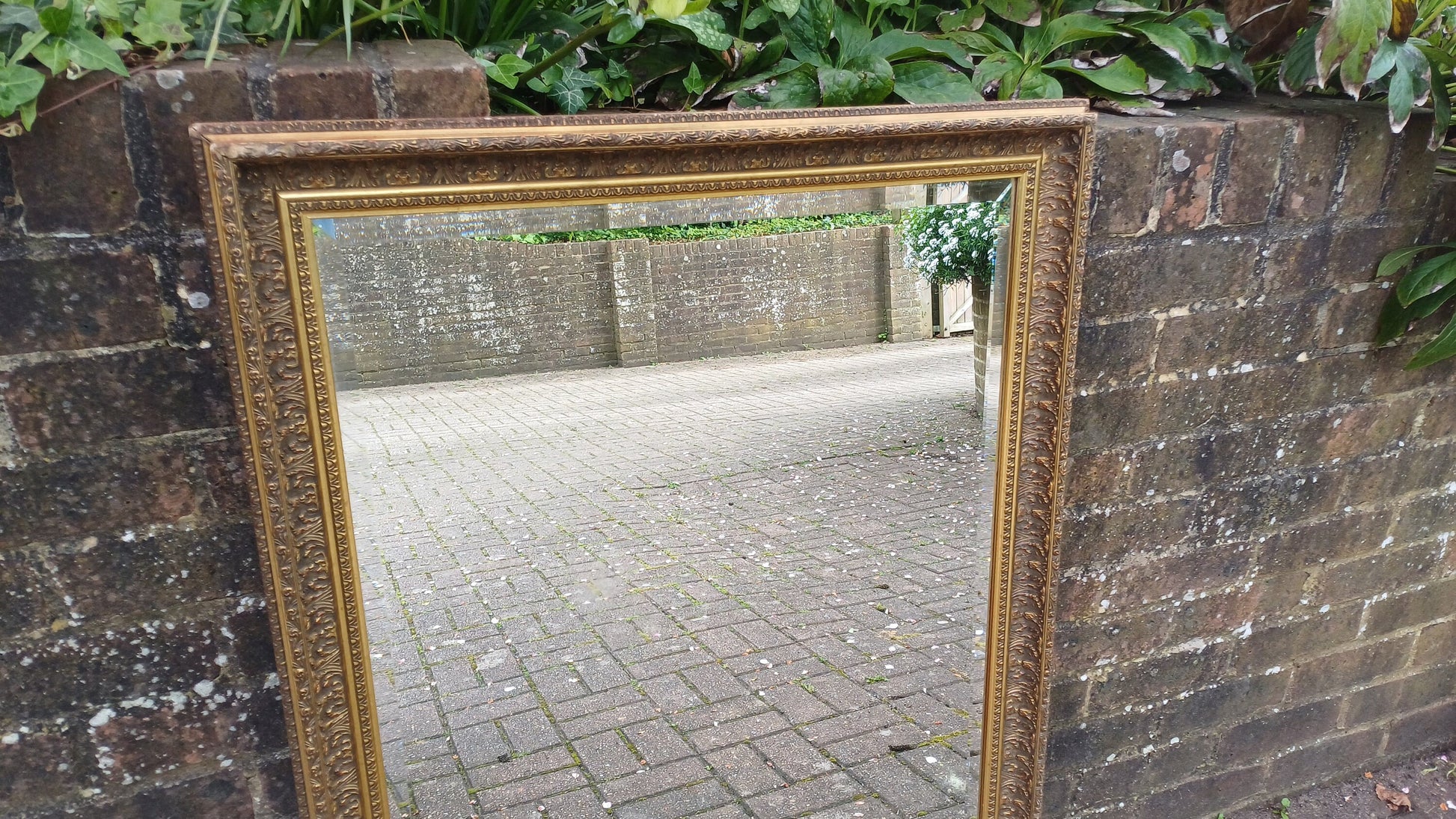 Huge Vintage 80s Gold Gilt Wall Mirror Bevelled.