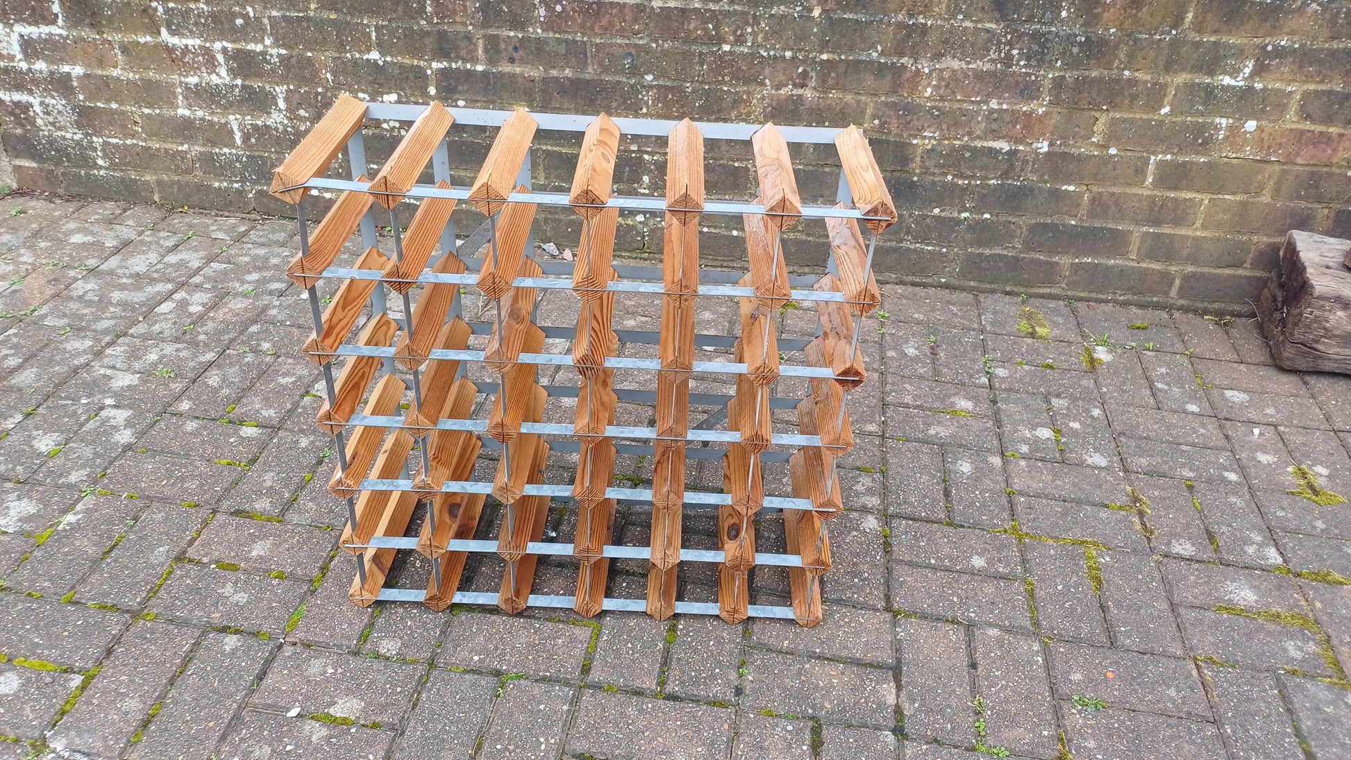 Large Vintage 70s Pine and Zinc Wine Rack Up to 43 Bottles