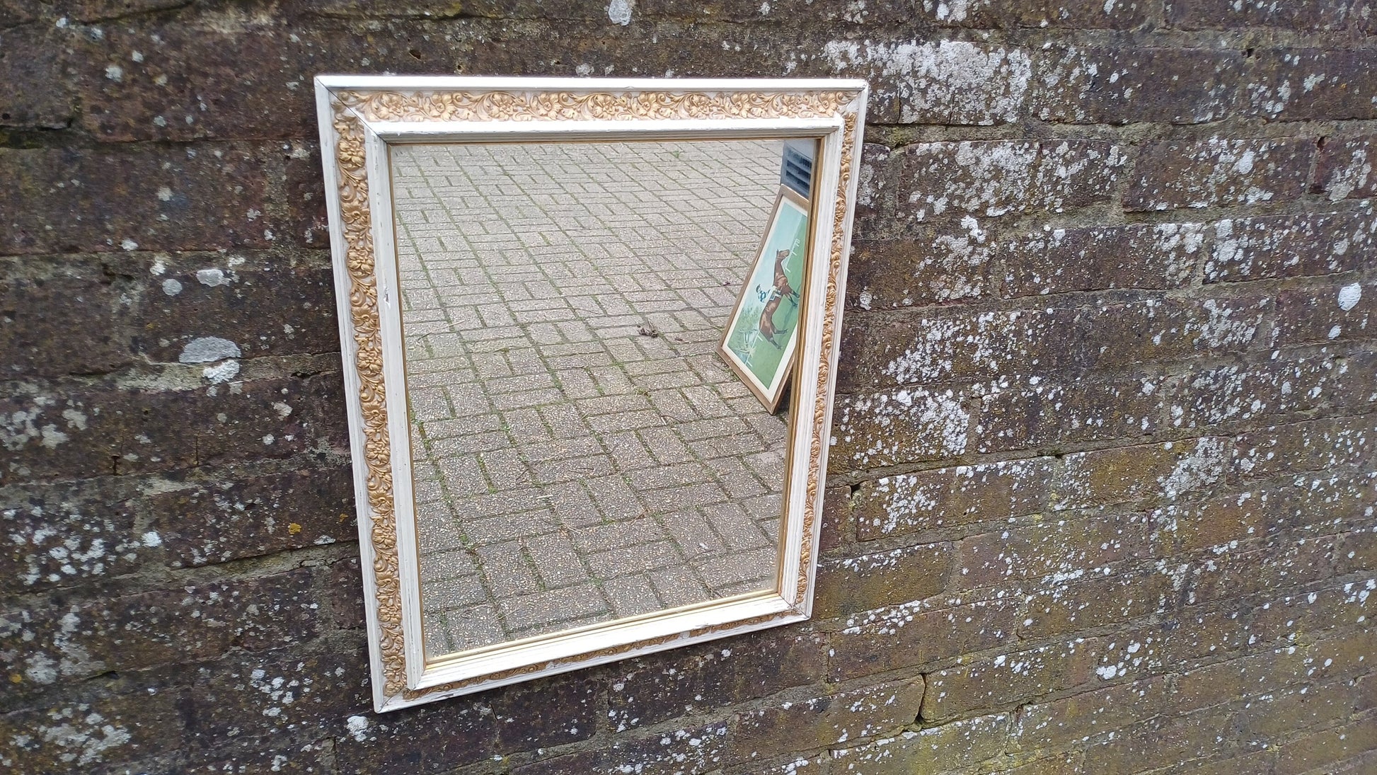 Vintage Painted Early 20th Century Wall Mirror with Gold Decoration.