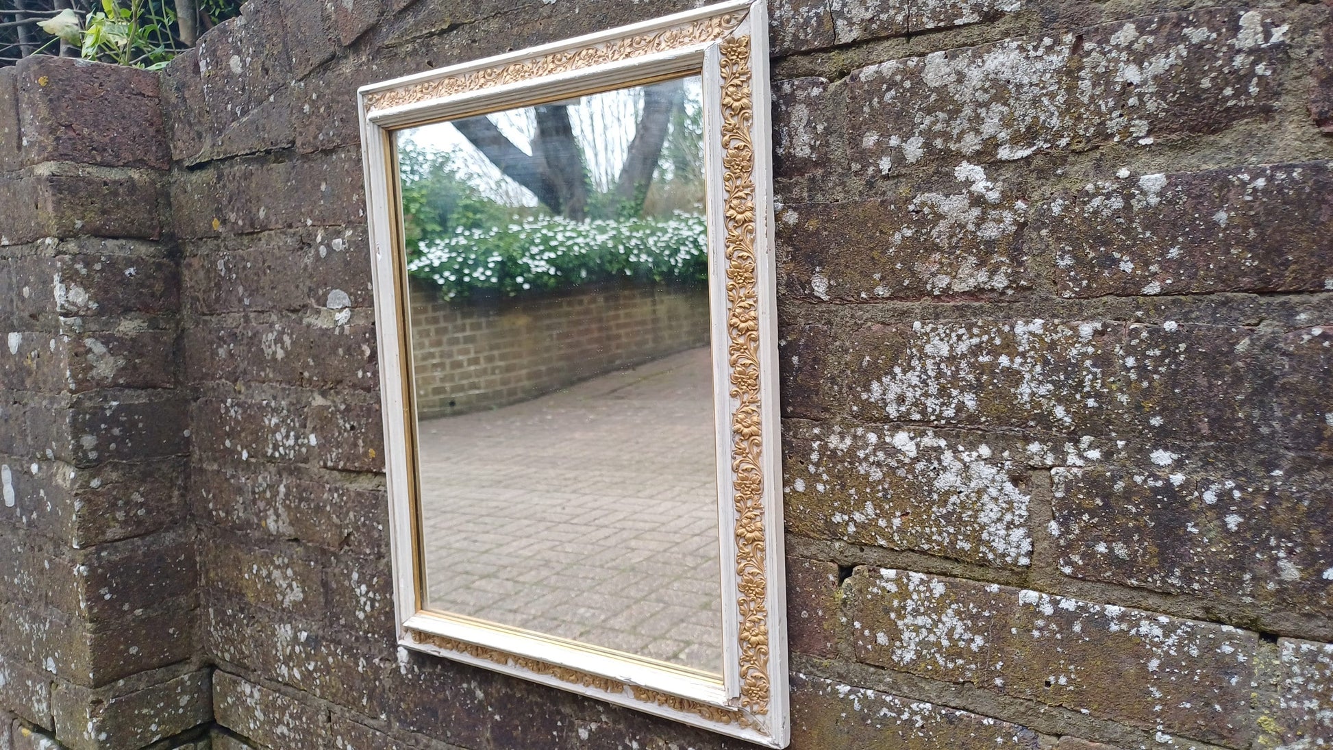 Vintage Painted Early 20th Century Wall Mirror with Gold Decoration.
