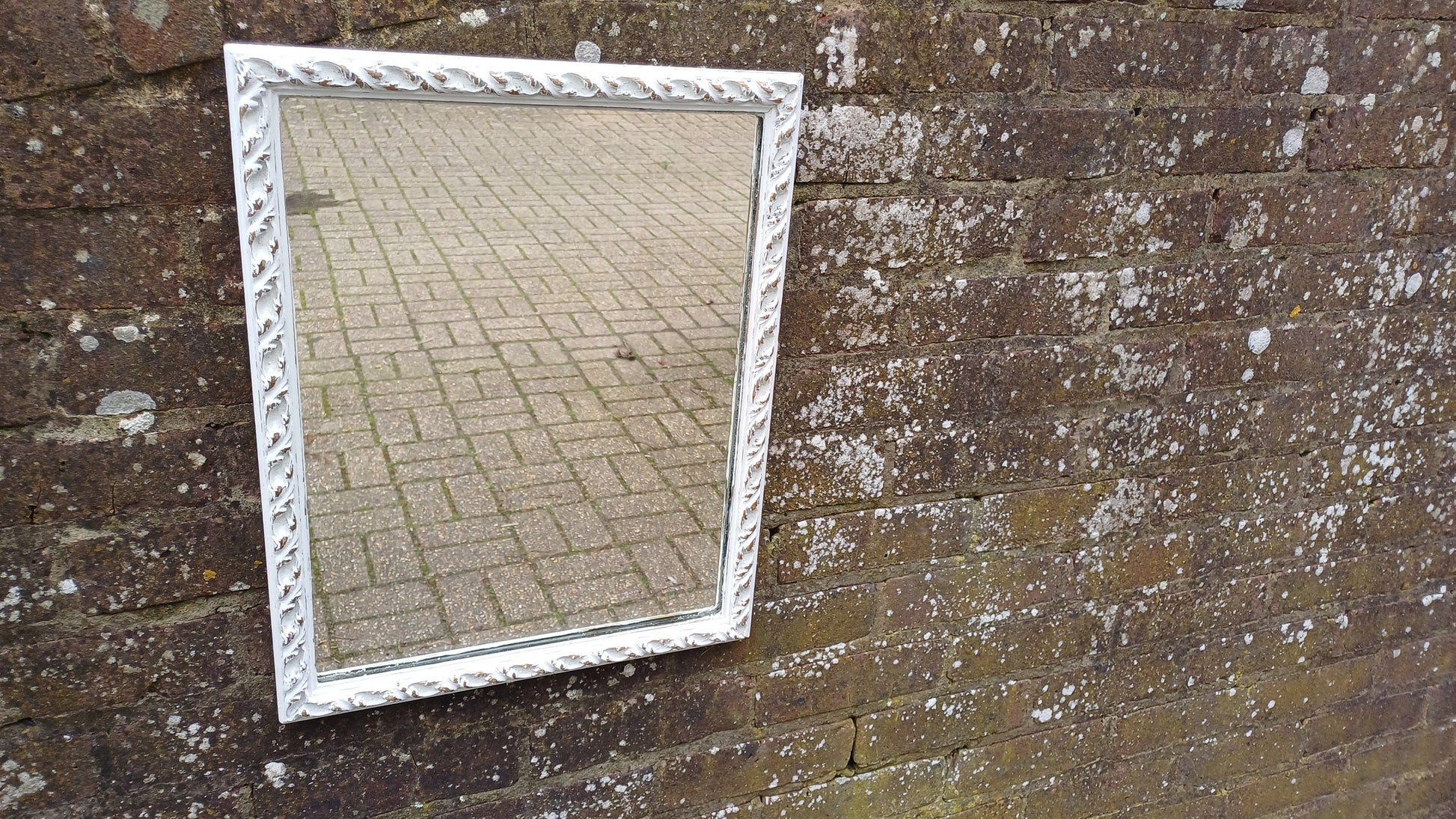 Vintage Painted Ornate 60s 70s Wall Mirror Farrow and Ball Gold Highlights