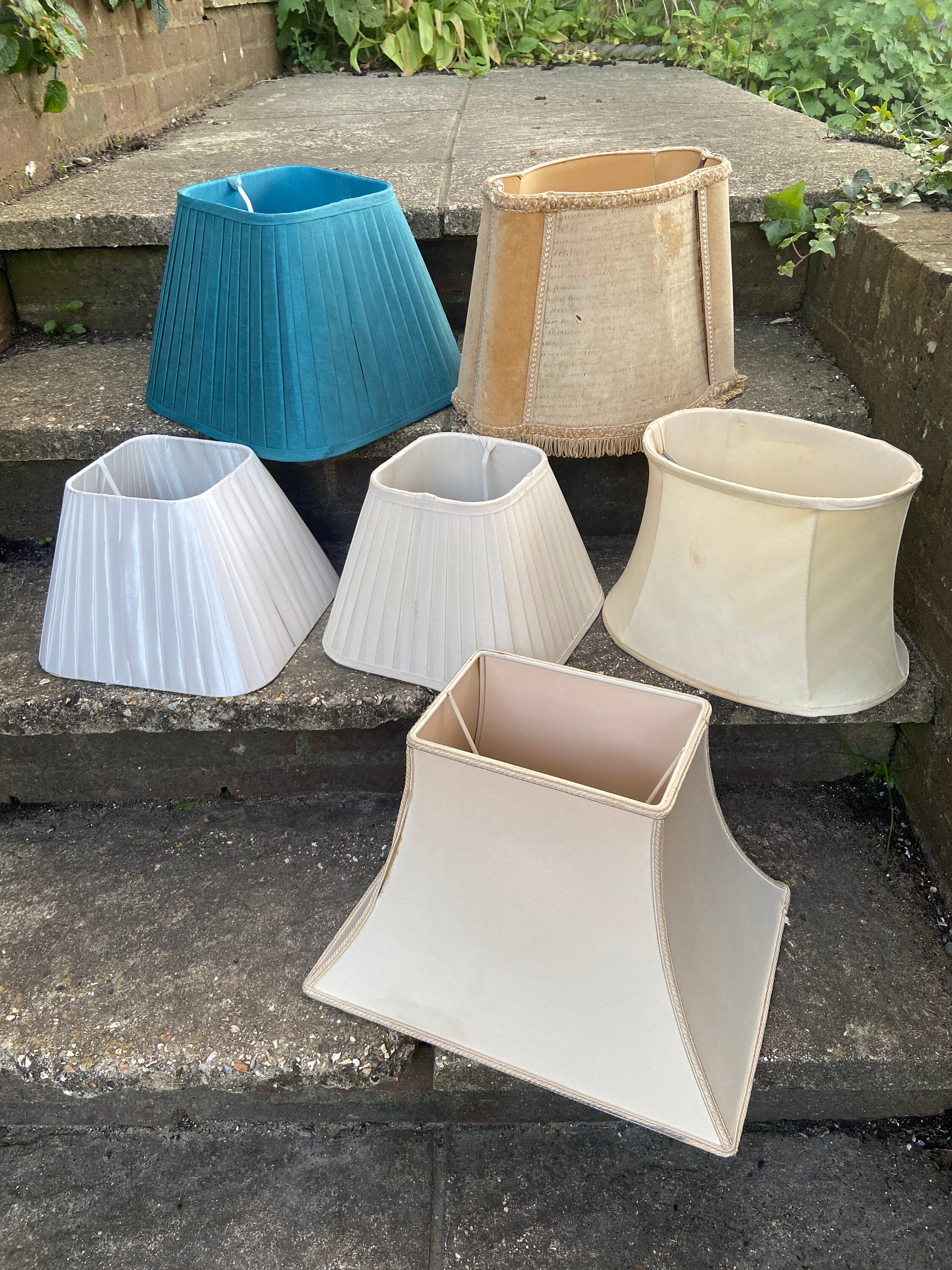 Six vintage lamp shades square, rectangular, oval vintage lamp shades, lampshades