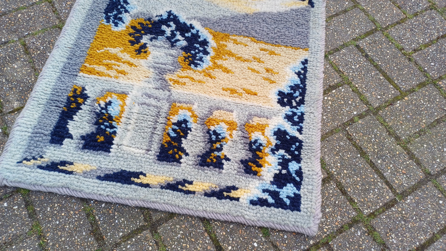 Vintage Hand Woven Wool Woollen Decorative Rug. Tapestry Look to It. Soft Touch. Vase Balustrade Landscape.