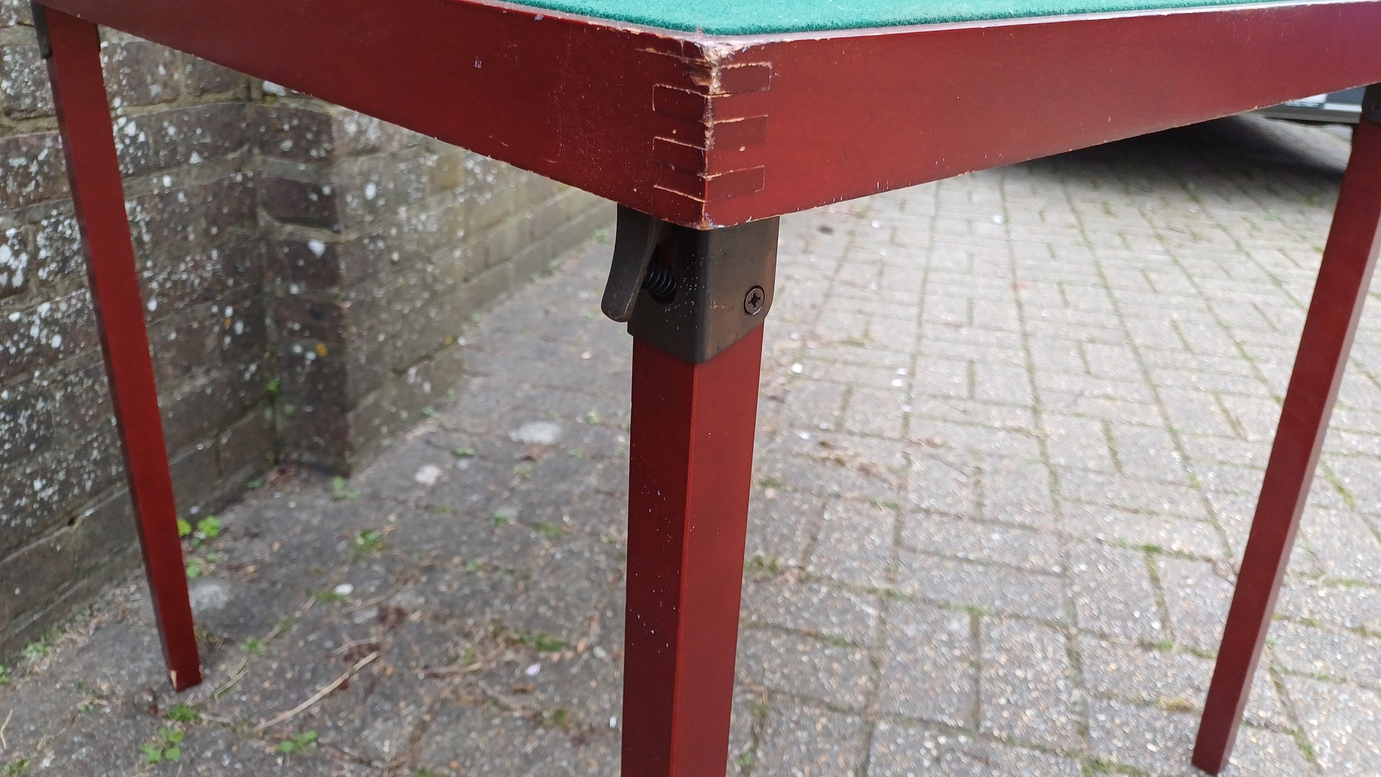 Vintage Wooden Card Jigsaw Games Table Fold-up Green Baize. Painted Red.