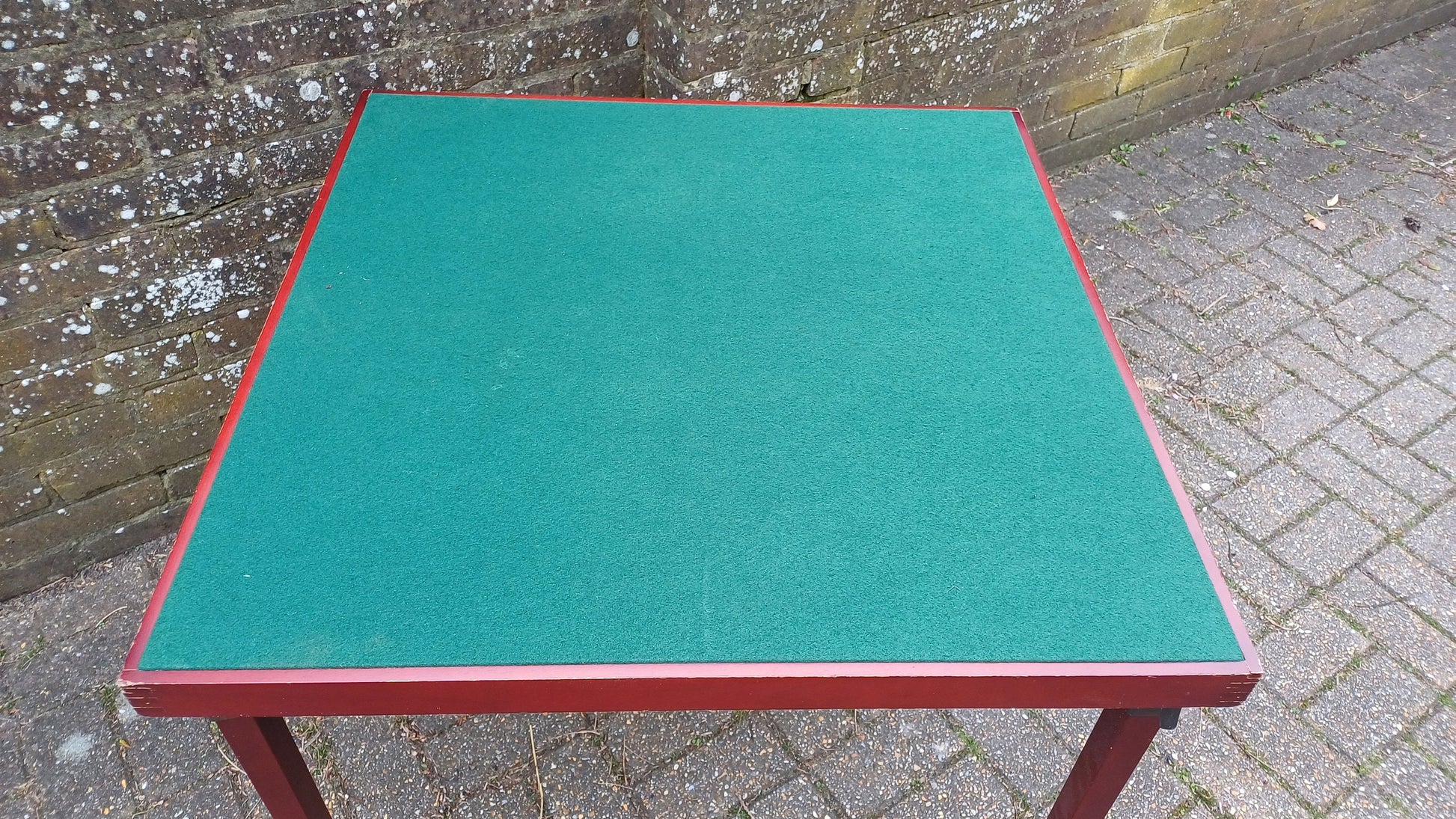 Vintage Wooden Card Jigsaw Games Table Fold-up Green Baize. Painted Red.