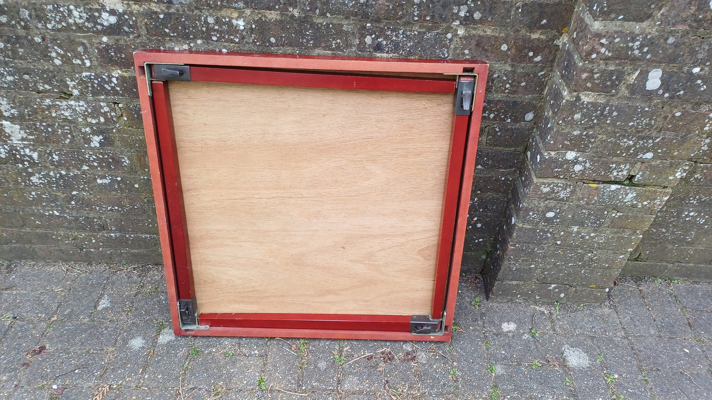 Vintage Wooden Card Jigsaw Games Table Fold-up Green Baize. Painted Red.