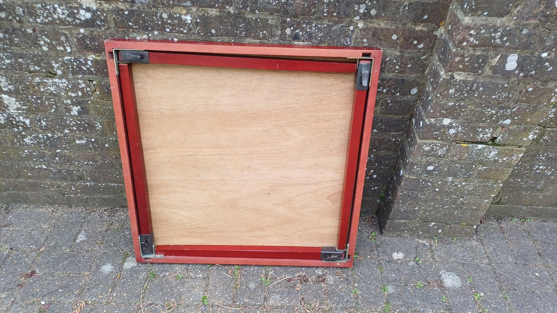 Vintage Wooden Card Jigsaw Games Table Fold-up Green Baize. Painted Red.