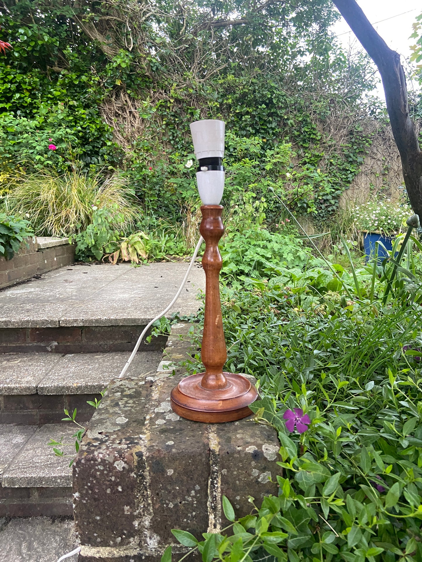 Delightful vintage antique wooden candlestick refurbed lamp - wooden table lamp