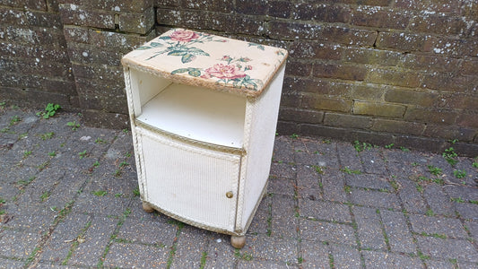 Vintage Painted Lloyd Loom Style Linen Bedside Cupboard