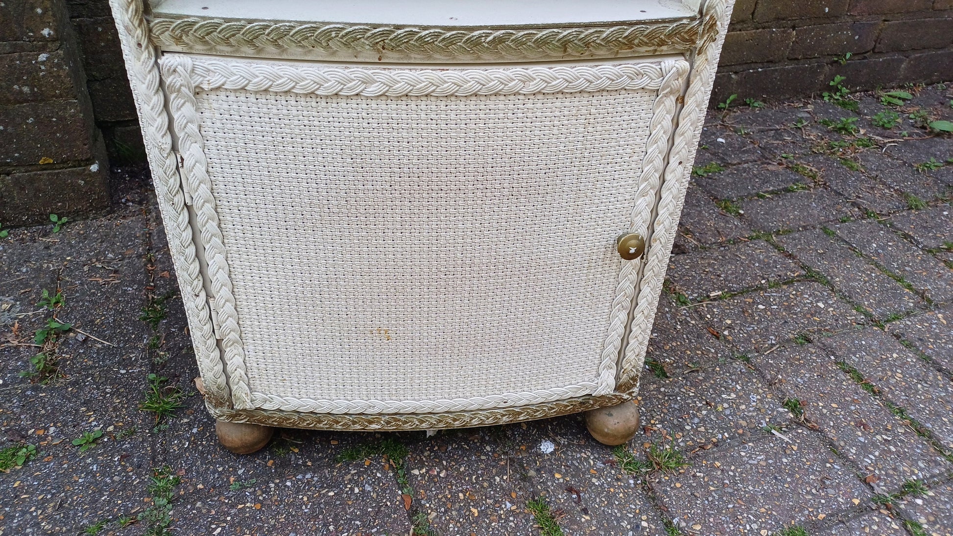 Vintage Painted Lloyd Loom Style Linen Bedside Cupboard