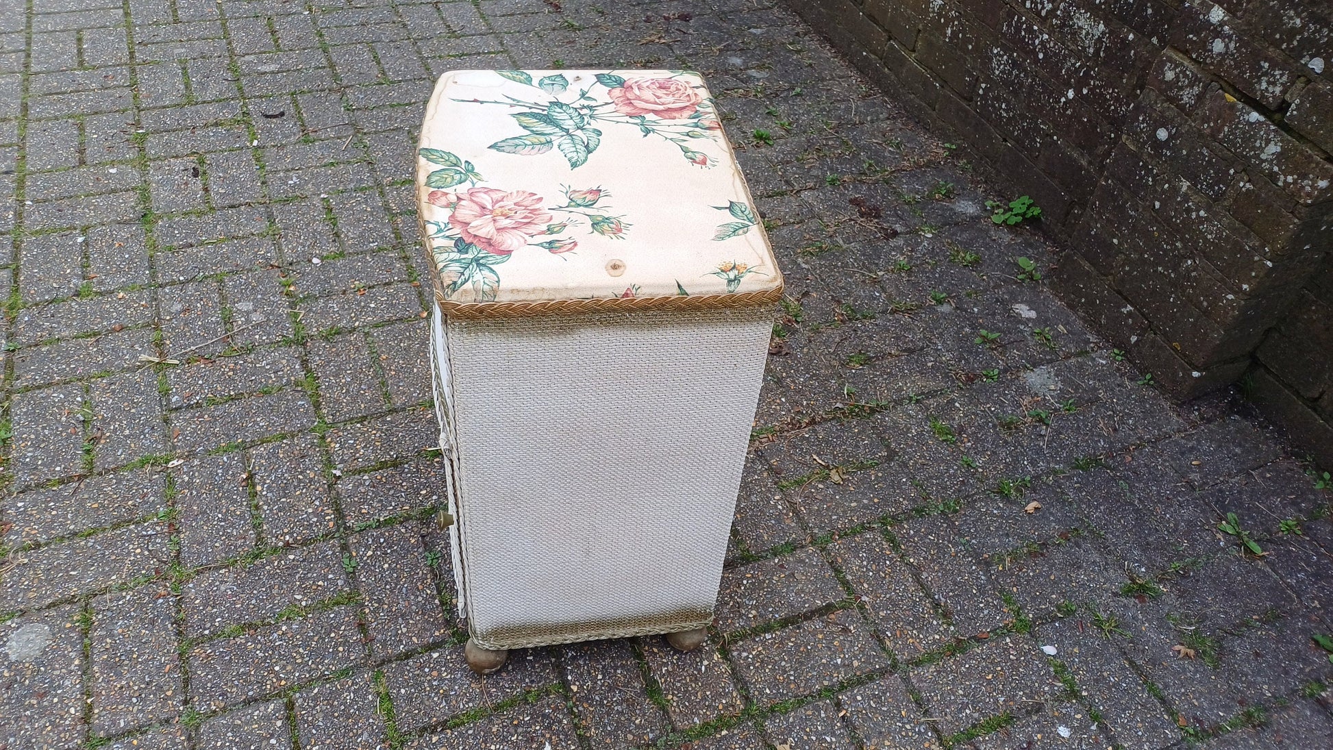 Vintage Painted Lloyd Loom Style Linen Bedside Cupboard
