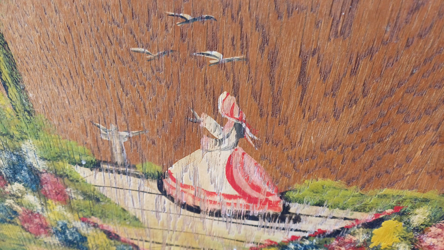 Sweet Vintage Retro 50s Crinoline Lady Swans Still Life Hand Painted Fire Screen Guard.