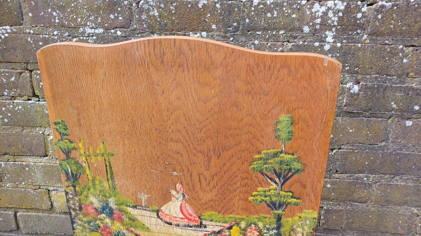 Sweet Vintage Retro 50s Crinoline Lady Swans Still Life Hand Painted Fire Screen Guard.