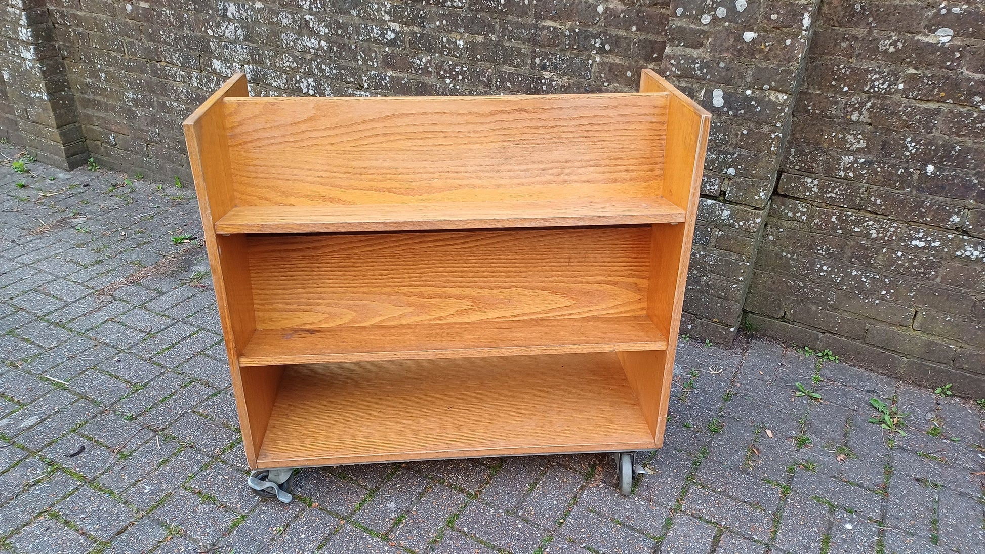 Vintage Municipal Retro Oak Veneer Bookcase on Castors. A Perfect Room Divider.