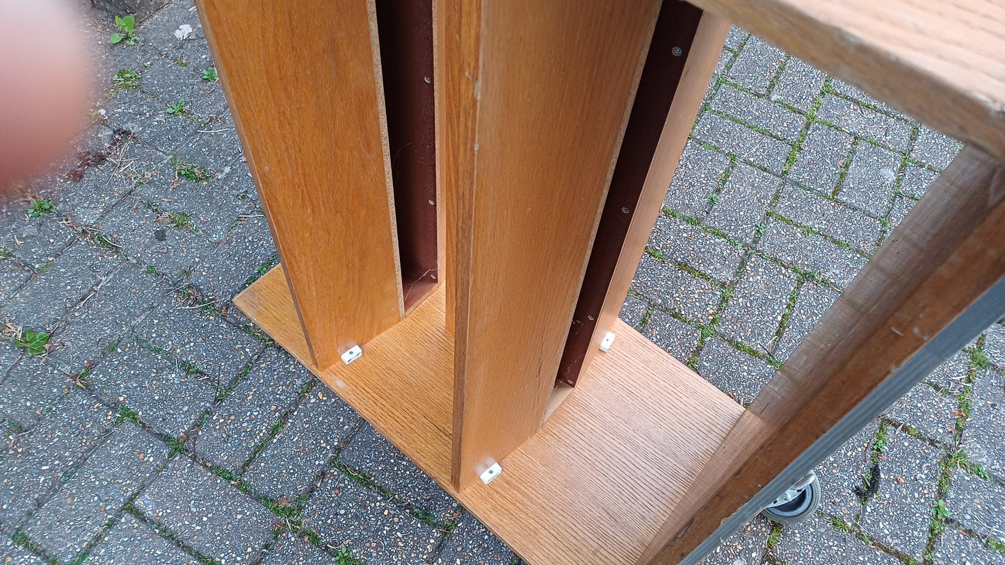Vintage Municipal Retro Oak Veneer Bookcase on Castors. A Perfect Room Divider.