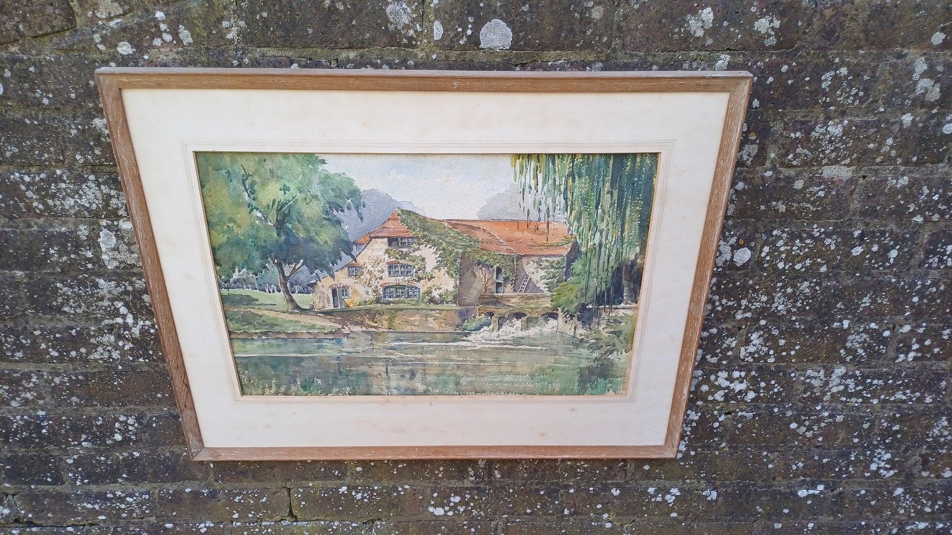 large original water colour of a house on a river