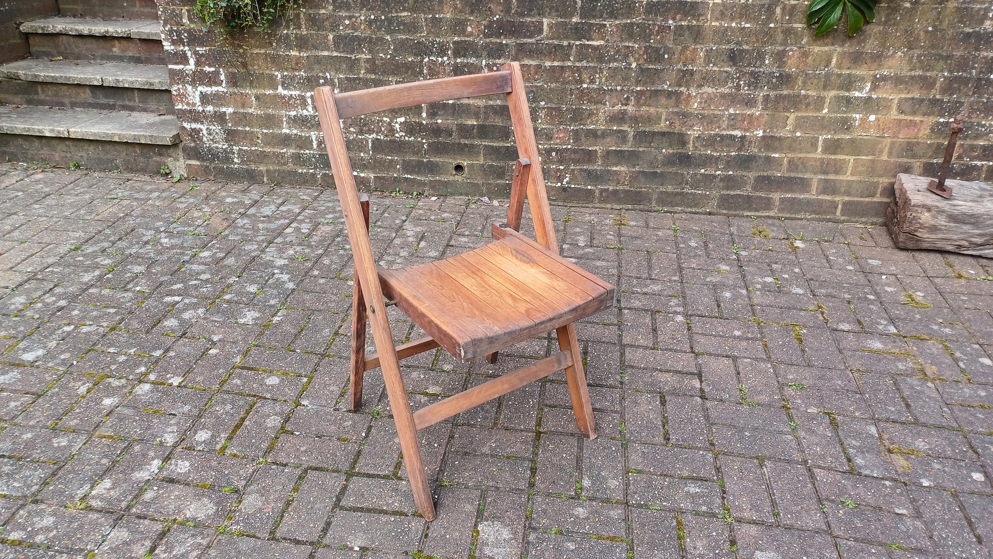 Pre-War Vintage Solid Beech Folding Chair Inside or Garden