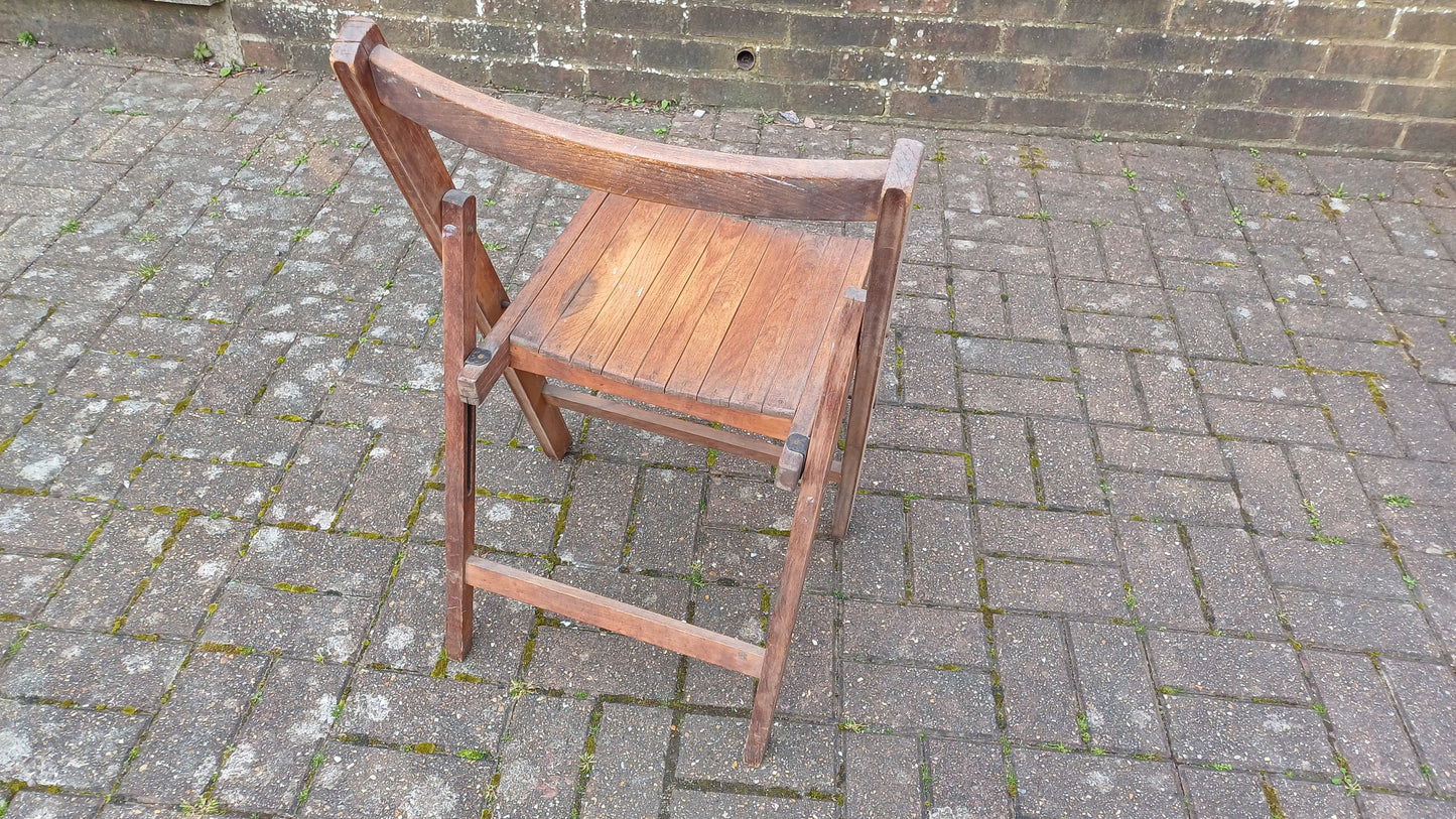 Pre-War Vintage Solid Beech Folding Chair Inside or Garden
