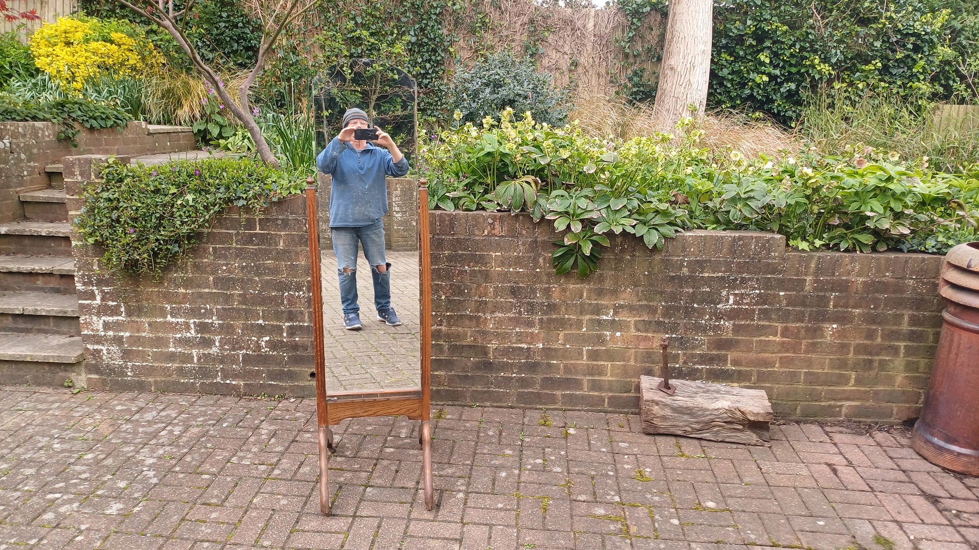 Quality Vintage Solid Oak Cheval 1920s Mirror Full Length.
