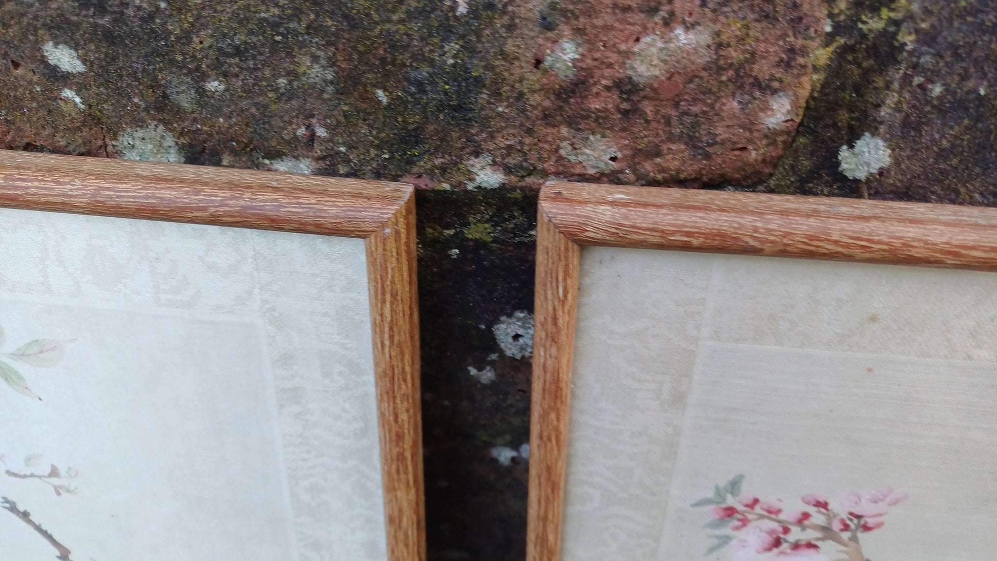 Set of four very beautiful vintage watercolour silk paintings , Japanese Oriental floral theme - four original art silk paintings