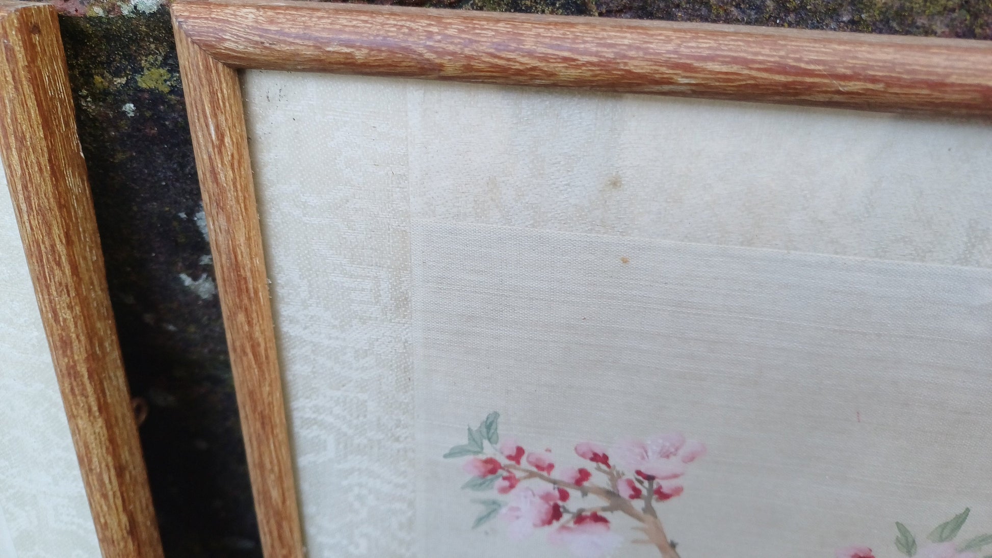 Set of four very beautiful vintage watercolour silk paintings , Japanese Oriental floral theme - four original art silk paintings