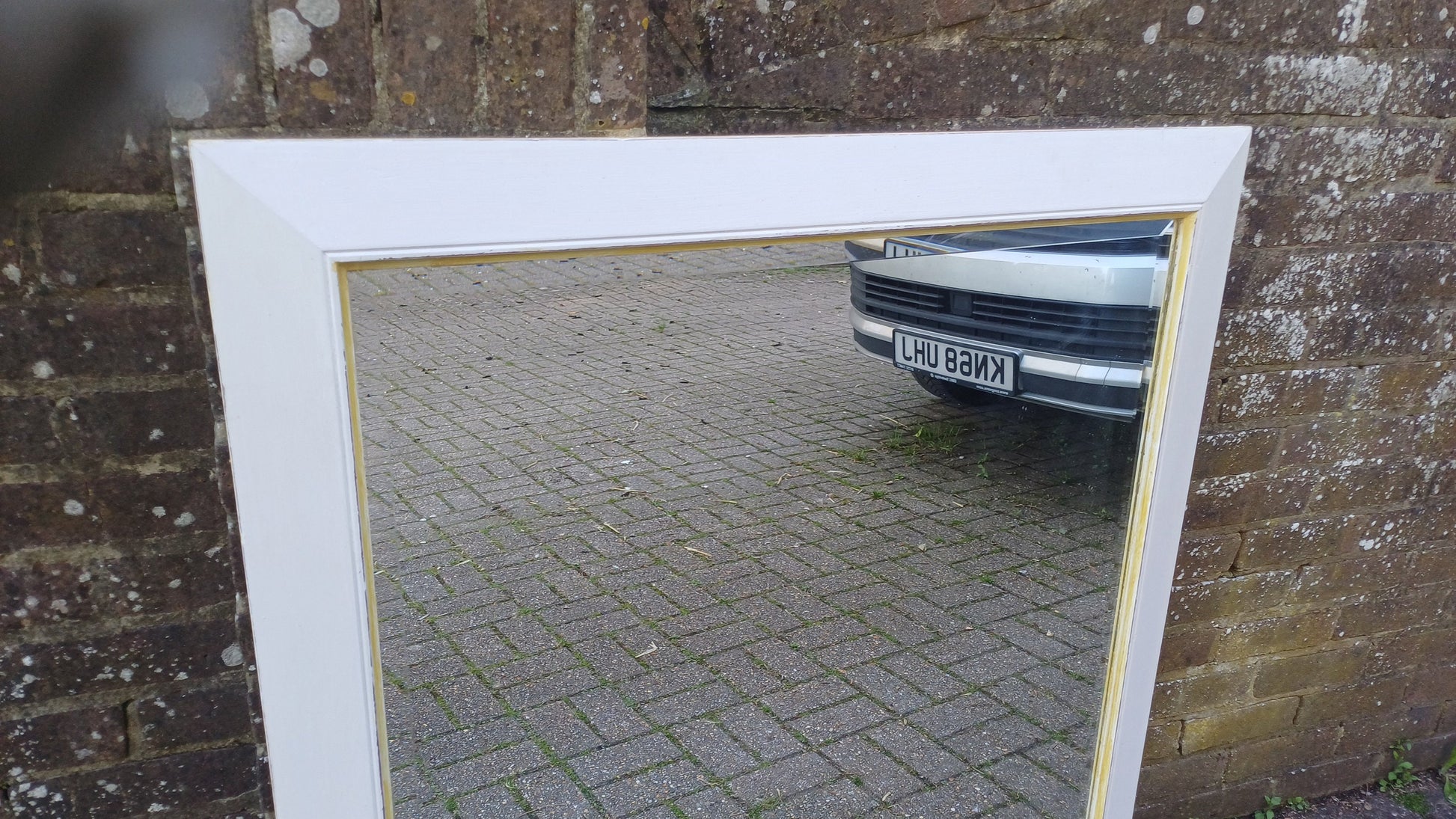 Huge Vintage Painted Shabby Chic Wall or Over Mantel Mirror Bespoke Upcycled. Farrow and Ball Light Grey