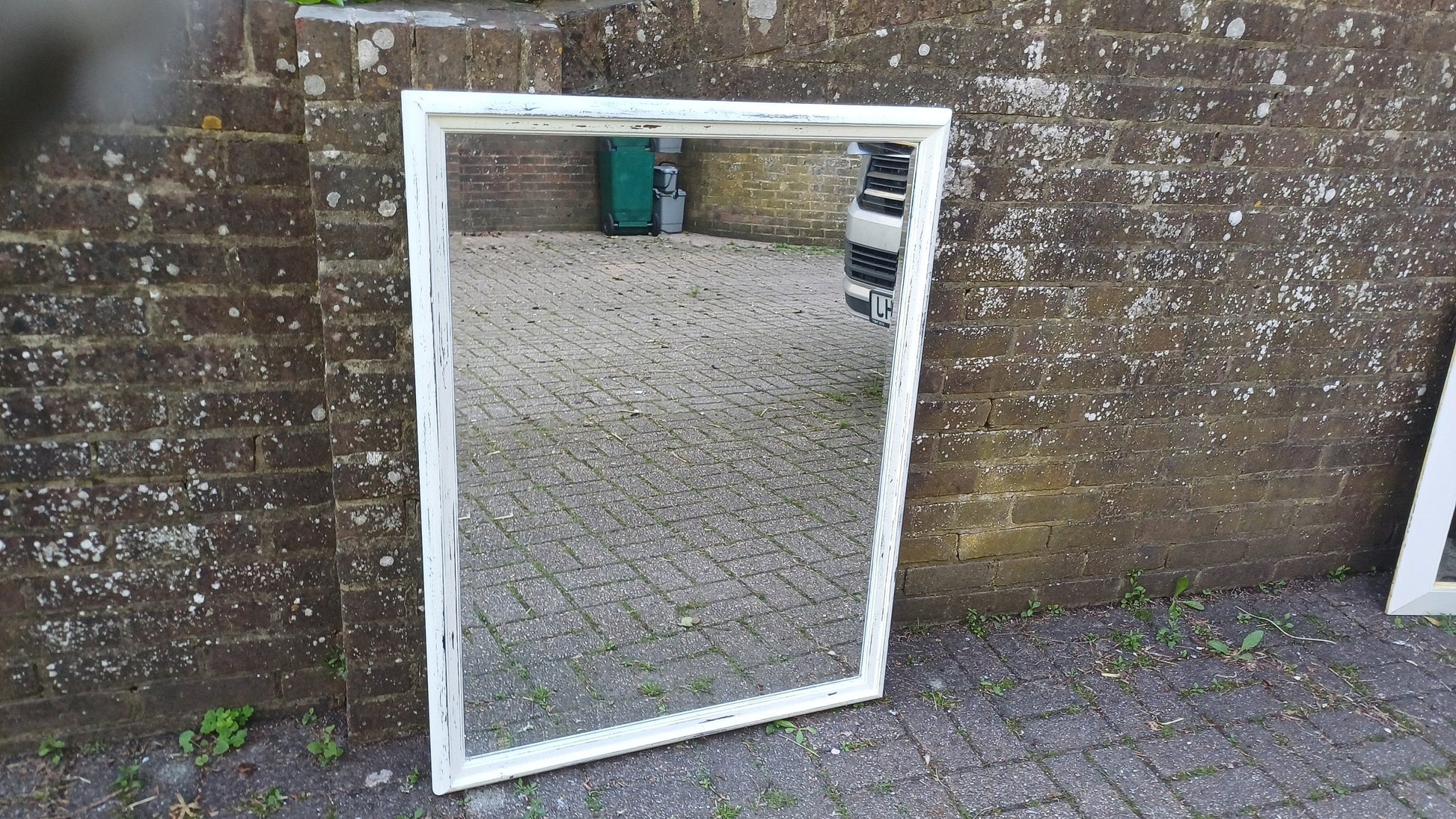Vintage Painted Shabby Chic Wall or Over Mantel Mirror Bespoke Upcycled. Farrow and Ball Cream.