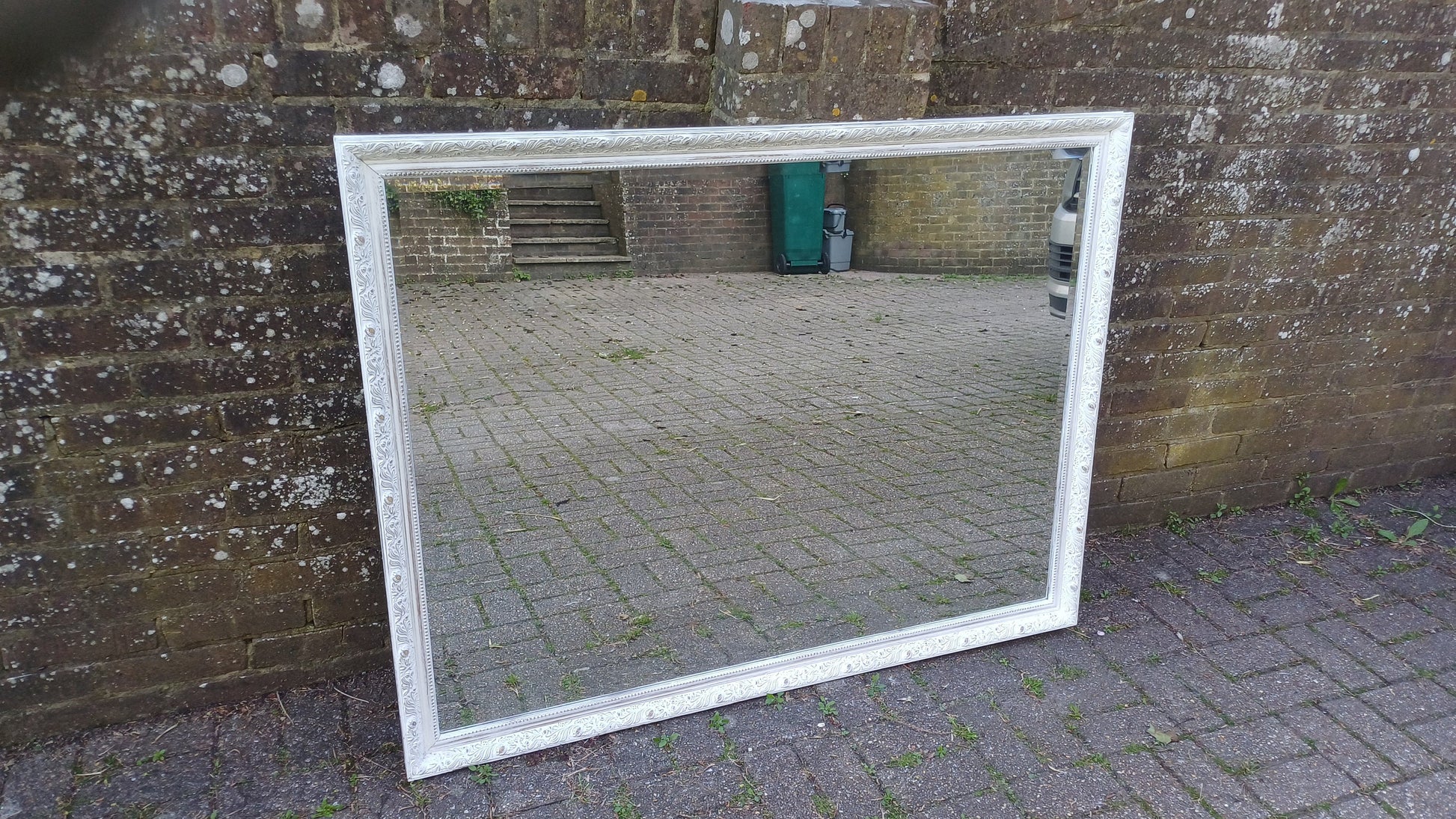 Huge Vintage Painted Shabby Chic Wall or Over Mantel Mirror Bespoke Upcycled. 132 x 102 cm