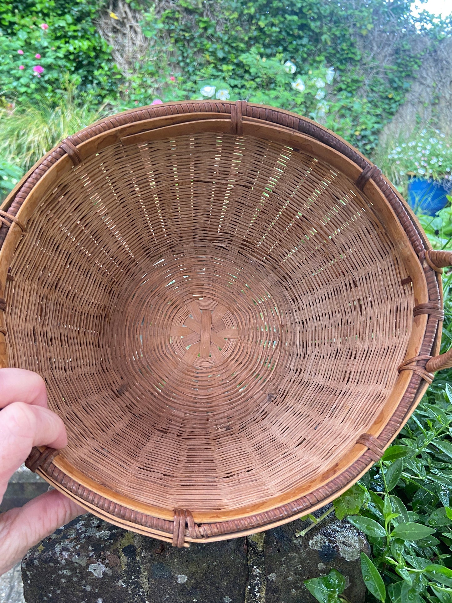 Retro 1970s Bamboo indoor planter, wicker plant pot, indoor planter, plant pot, wicker basket