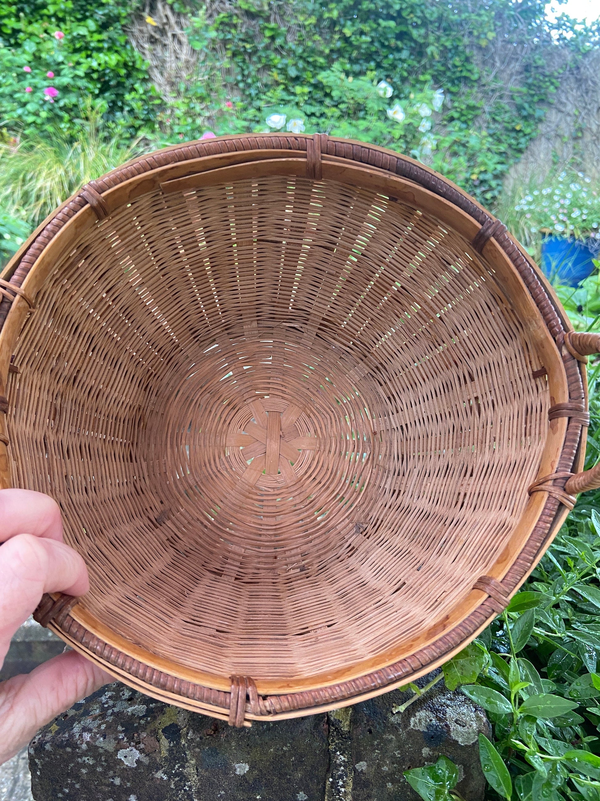 Retro 1970s Bamboo indoor planter, wicker plant pot, indoor planter, plant pot, wicker basket