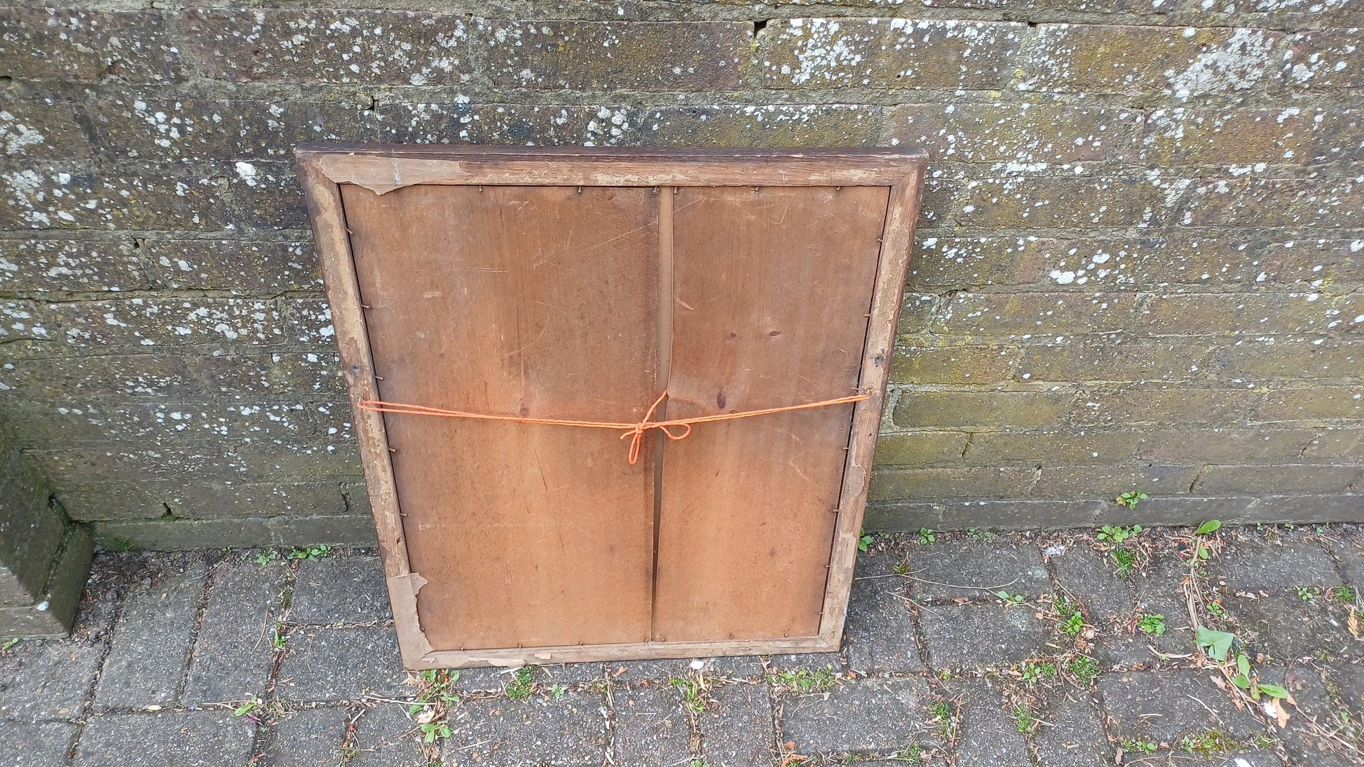 Large glazed antique wooden frame, with wonderful vintage ink drawing mounted
