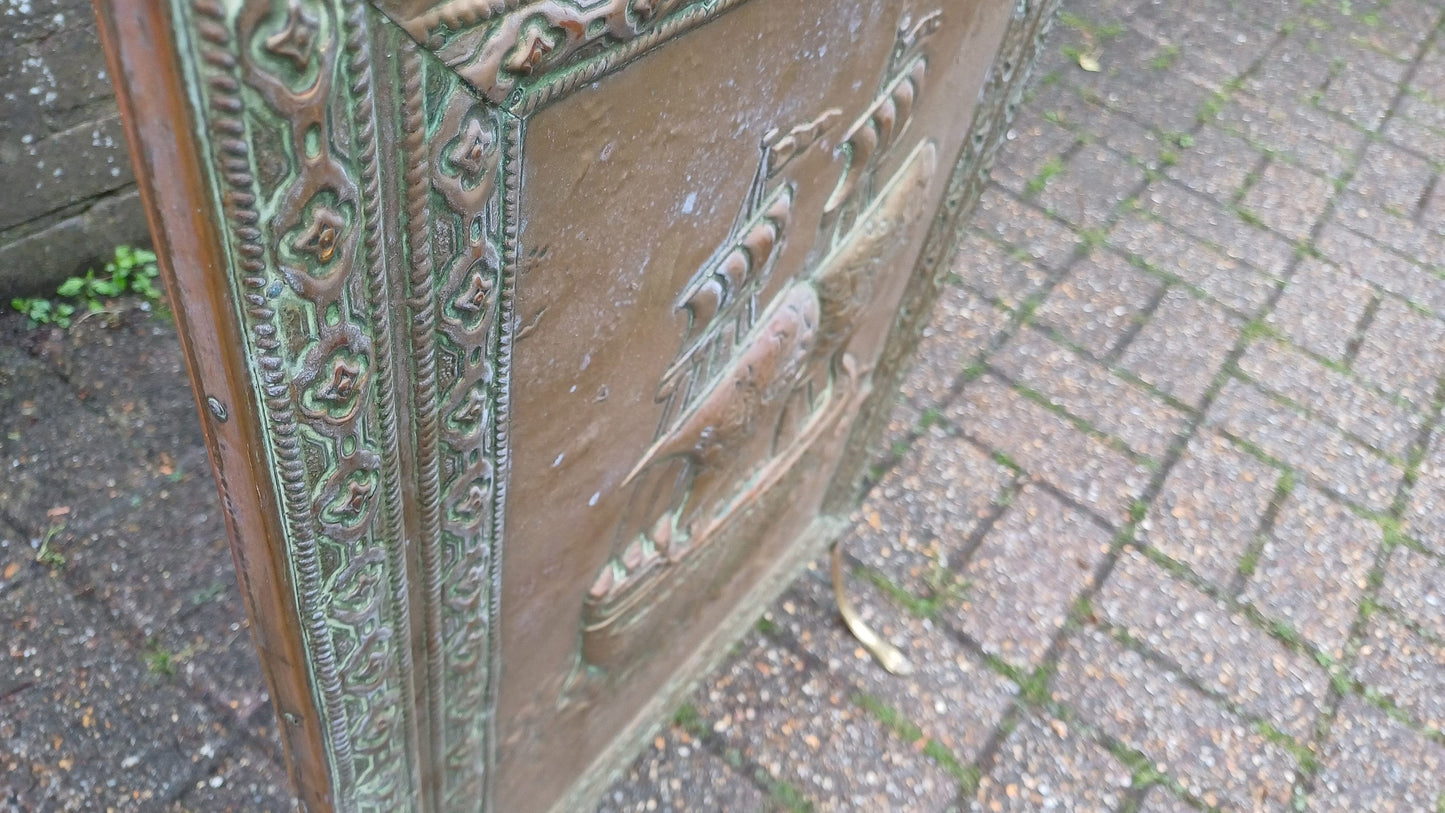 Lovely Vintage Brass Galleon Fire Screen Fire Spark Guard