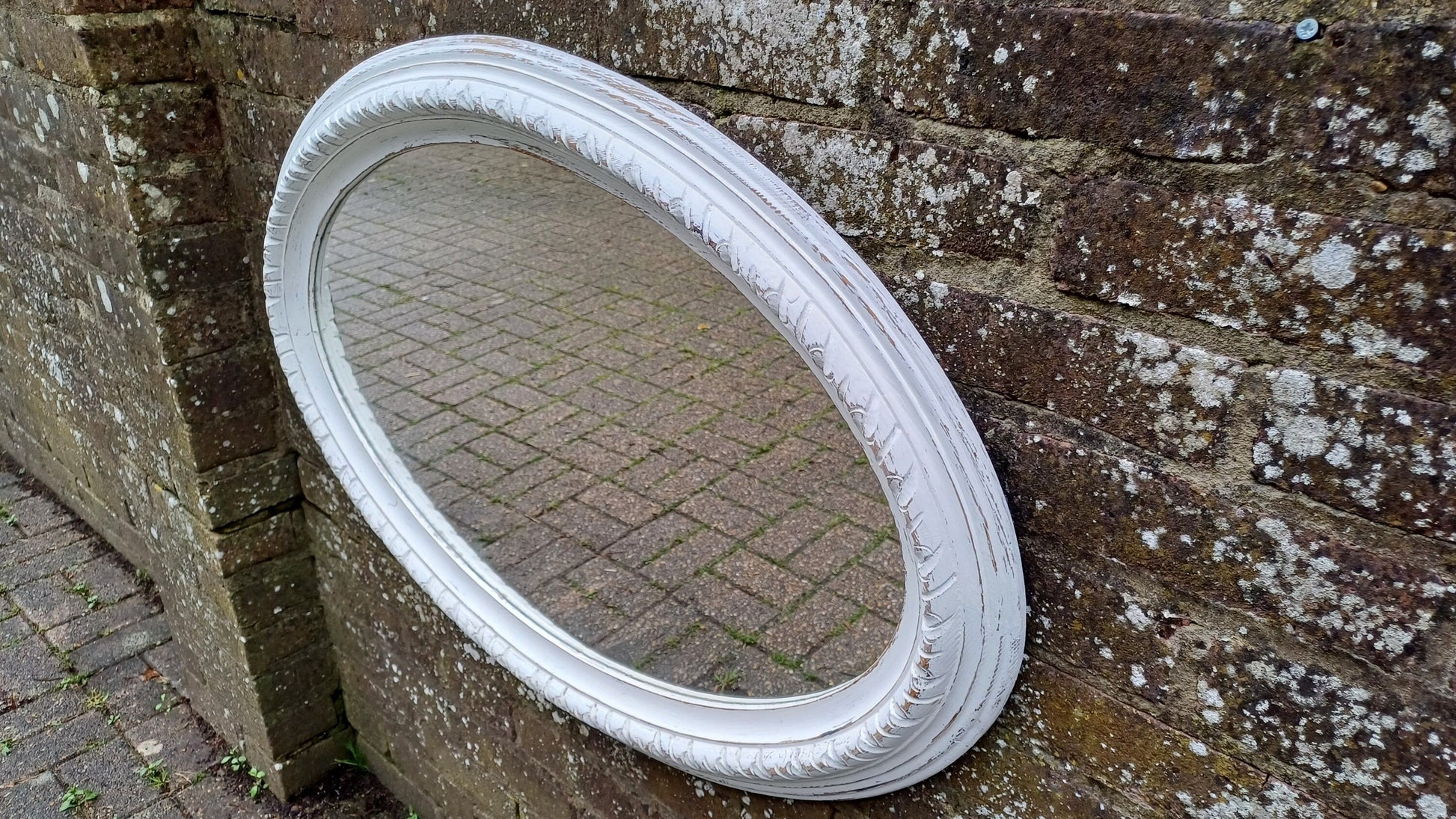 Huge Vintage Painted Shabby Chic Wall or Over Mantel Mirror Bespoke Upcycled. Farrow and Ball Wimborne White.