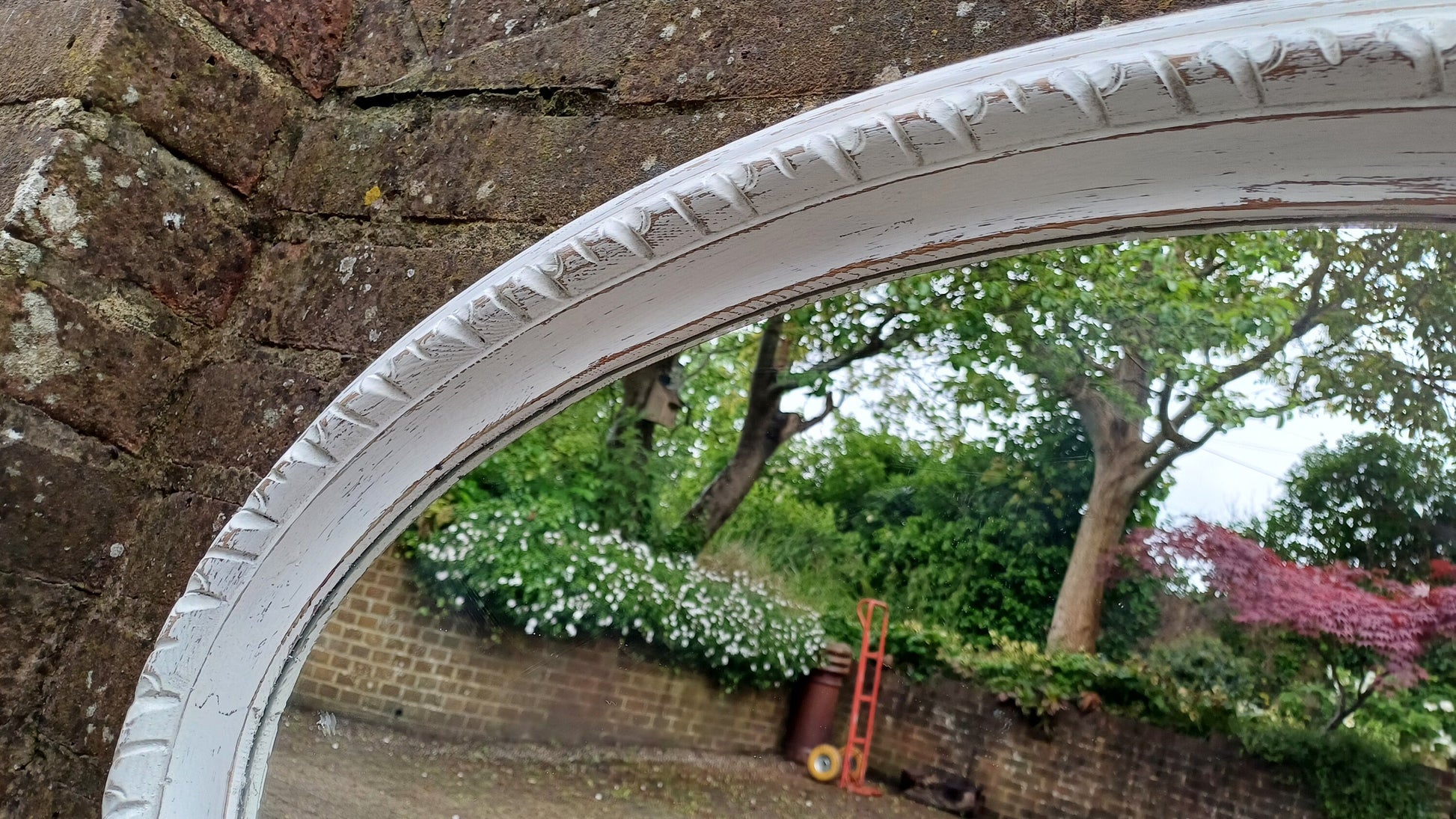 Huge Vintage Painted Shabby Chic Wall or Over Mantel Mirror Bespoke Upcycled. Farrow and Ball Wimborne White.