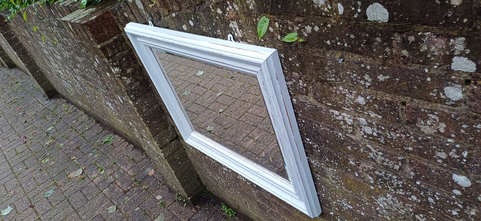 Huge Vintage Painted Shabby Chic Wall or Over Mantel Mirror Bespoke Upcycled. Farrow and Ball Light Blue