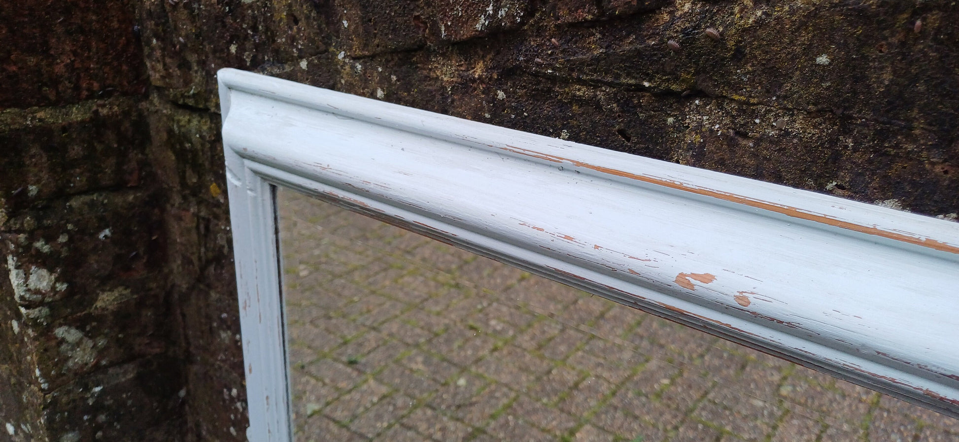 Large Vintage Painted Shabby Chic Wall or Over Mantel Mirror Bespoke Upcycled. Farrow and Ball Light Blue Grey